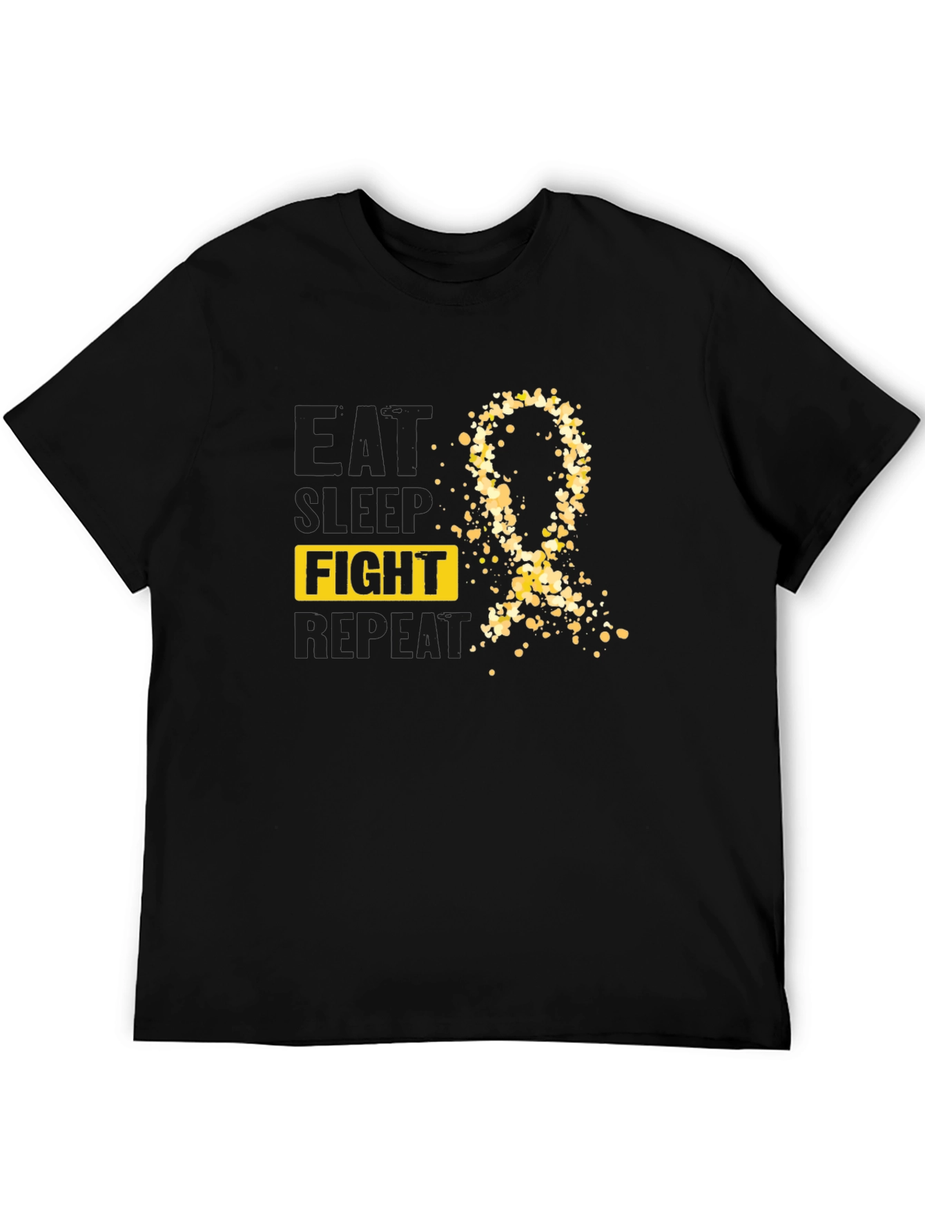Camiseta Negra Lucha Pelea Repite Con Cinta Dorada