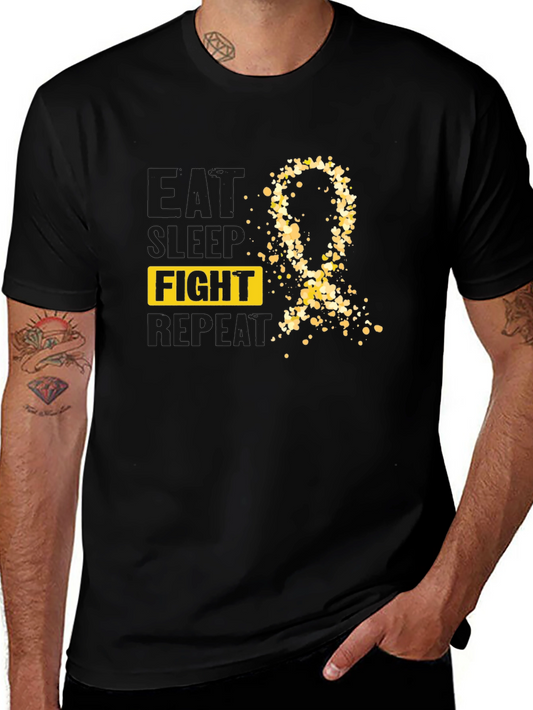 Camiseta Negra Lucha Pelea Repite Con Cinta Dorada