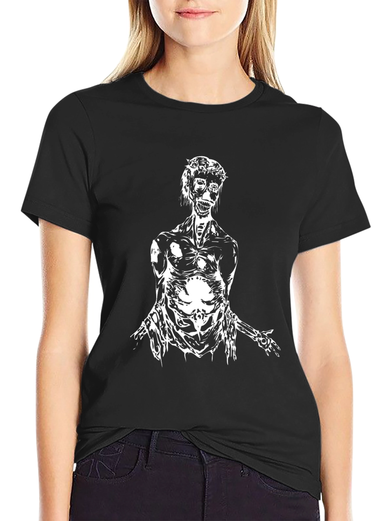 Camiseta Negra con Diseño Artístico Esquelético