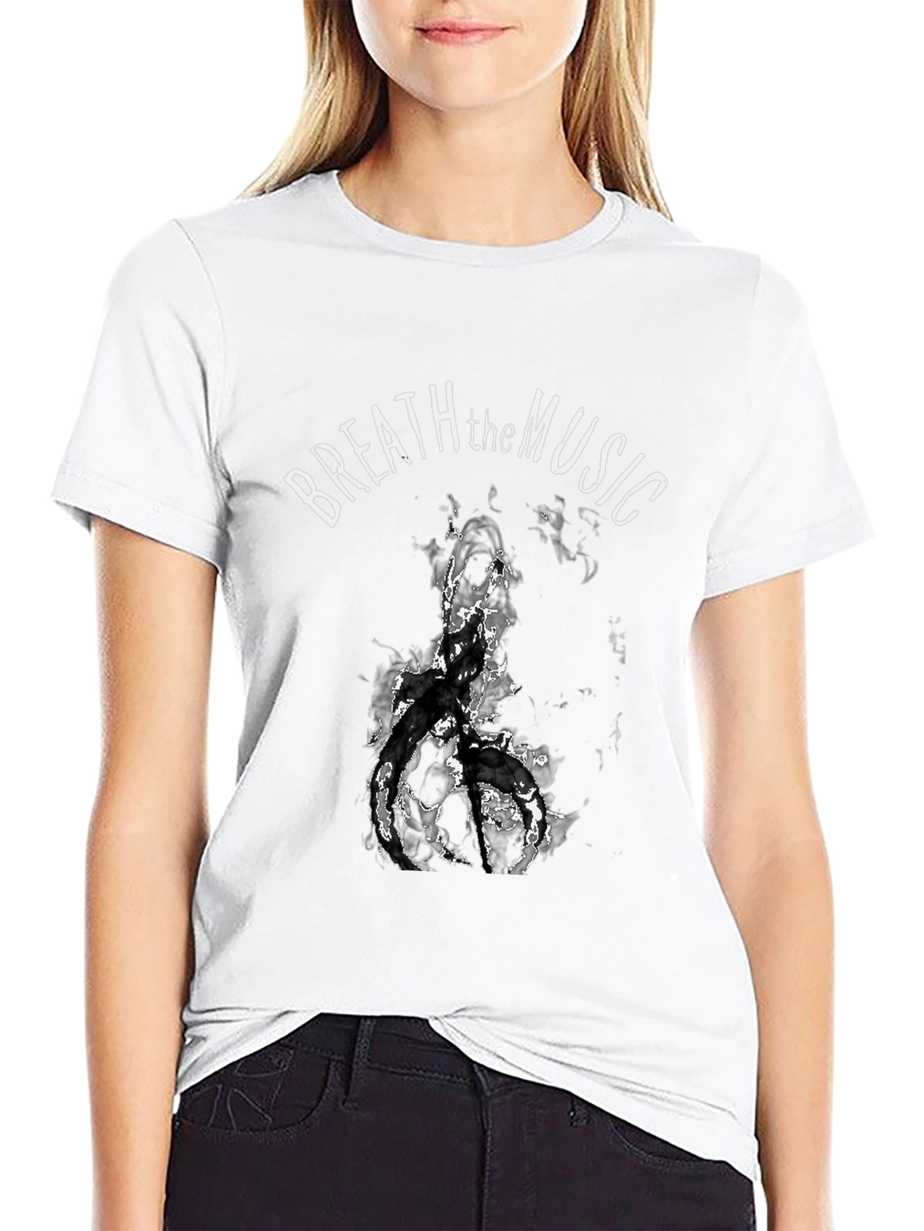 Camiseta Negra con Diseño Breath the Music