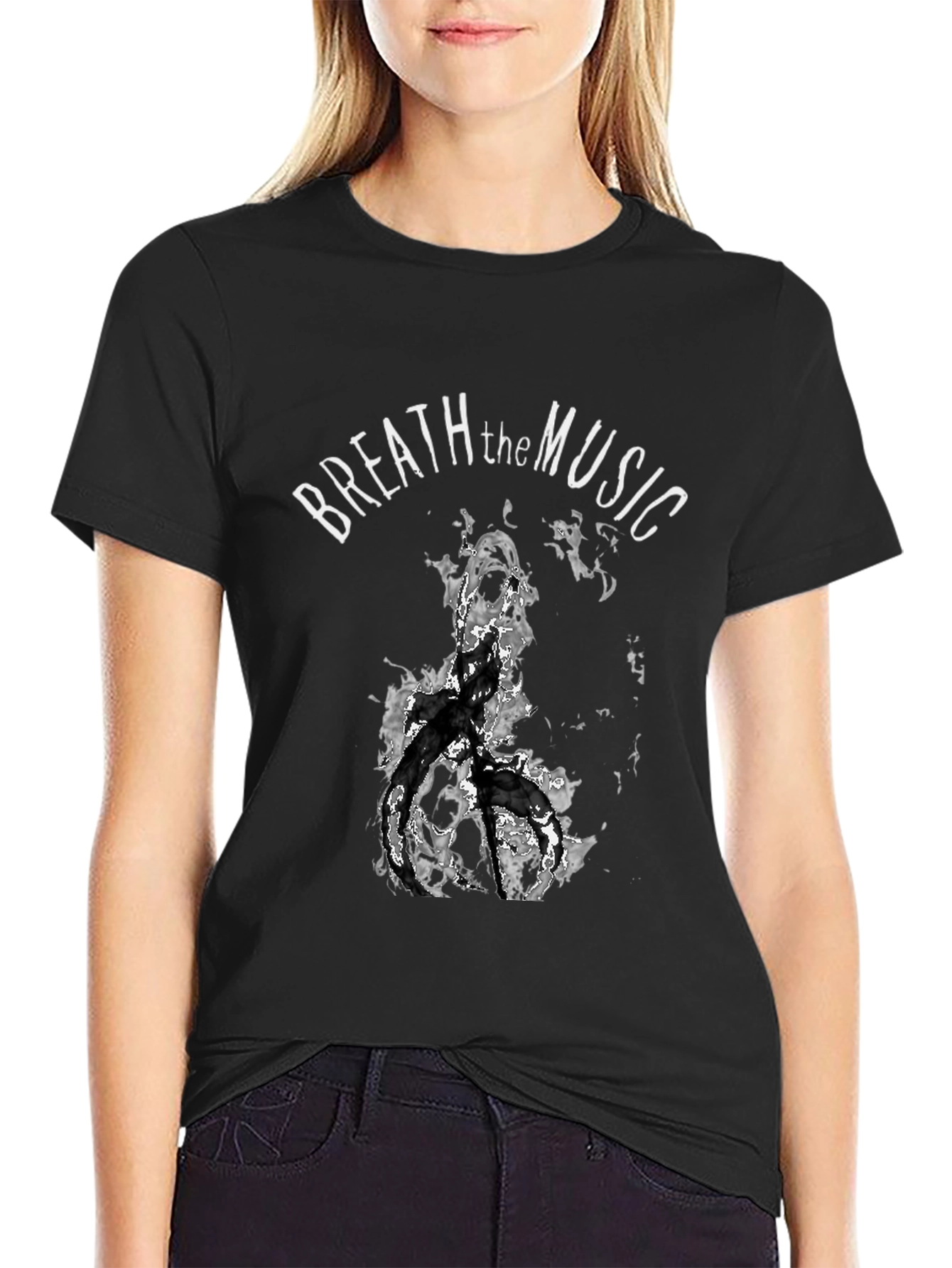 Camiseta Negra con Diseño Breath the Music