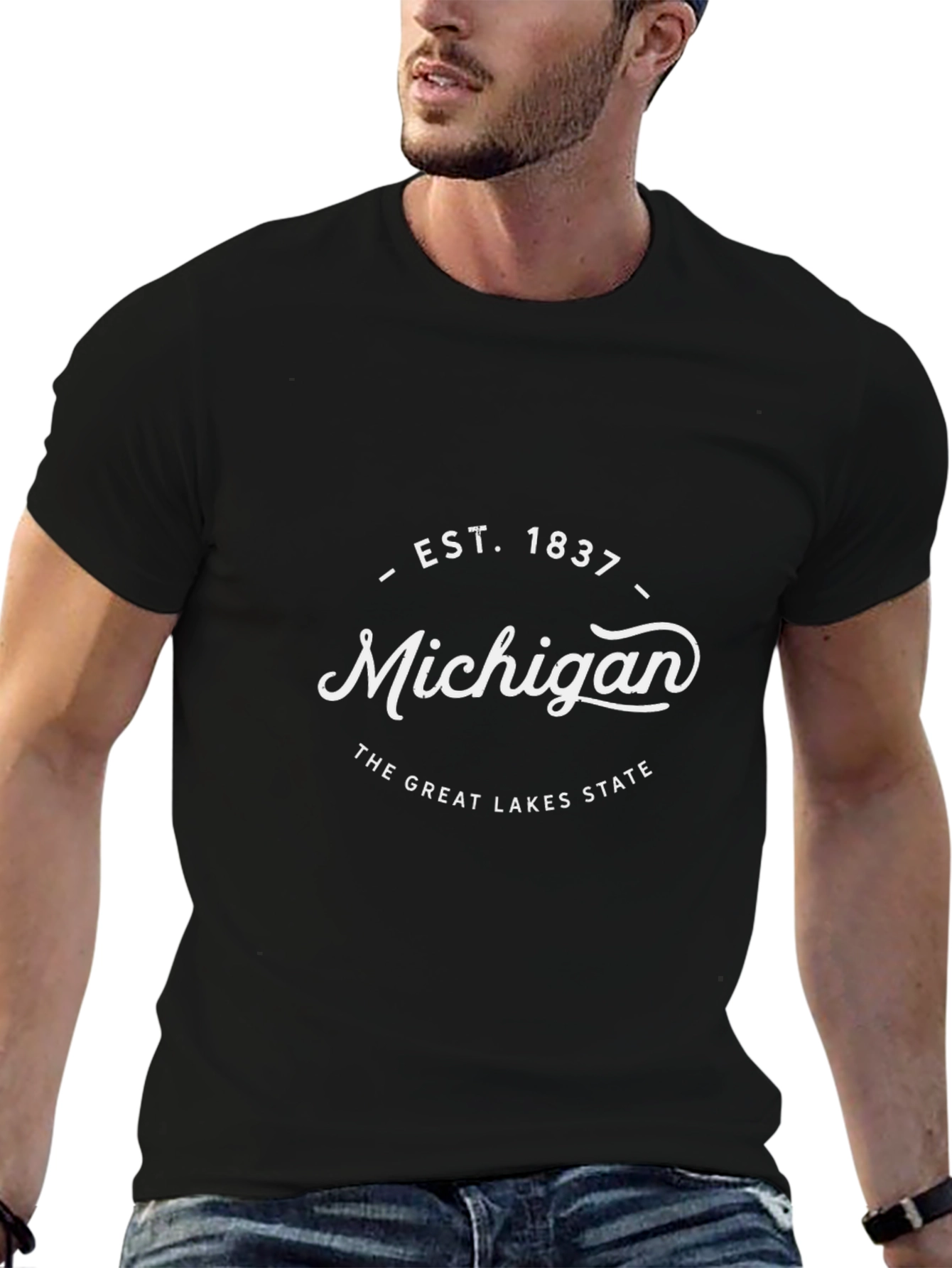 Camiseta Negra Michigan - Estado de los Grandes Lagos