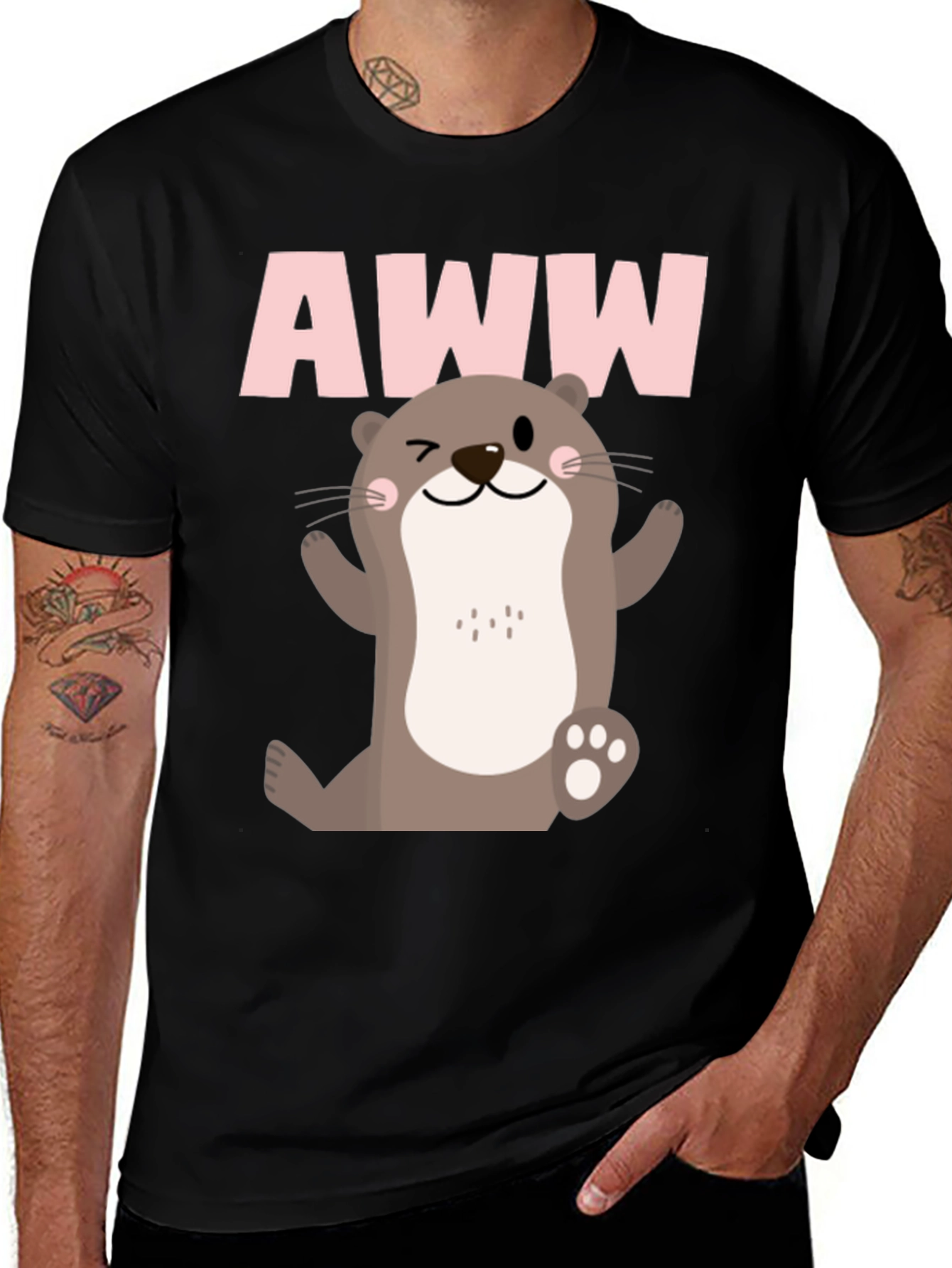 Camiseta Negra Estampado Nutria AWW para Hombre