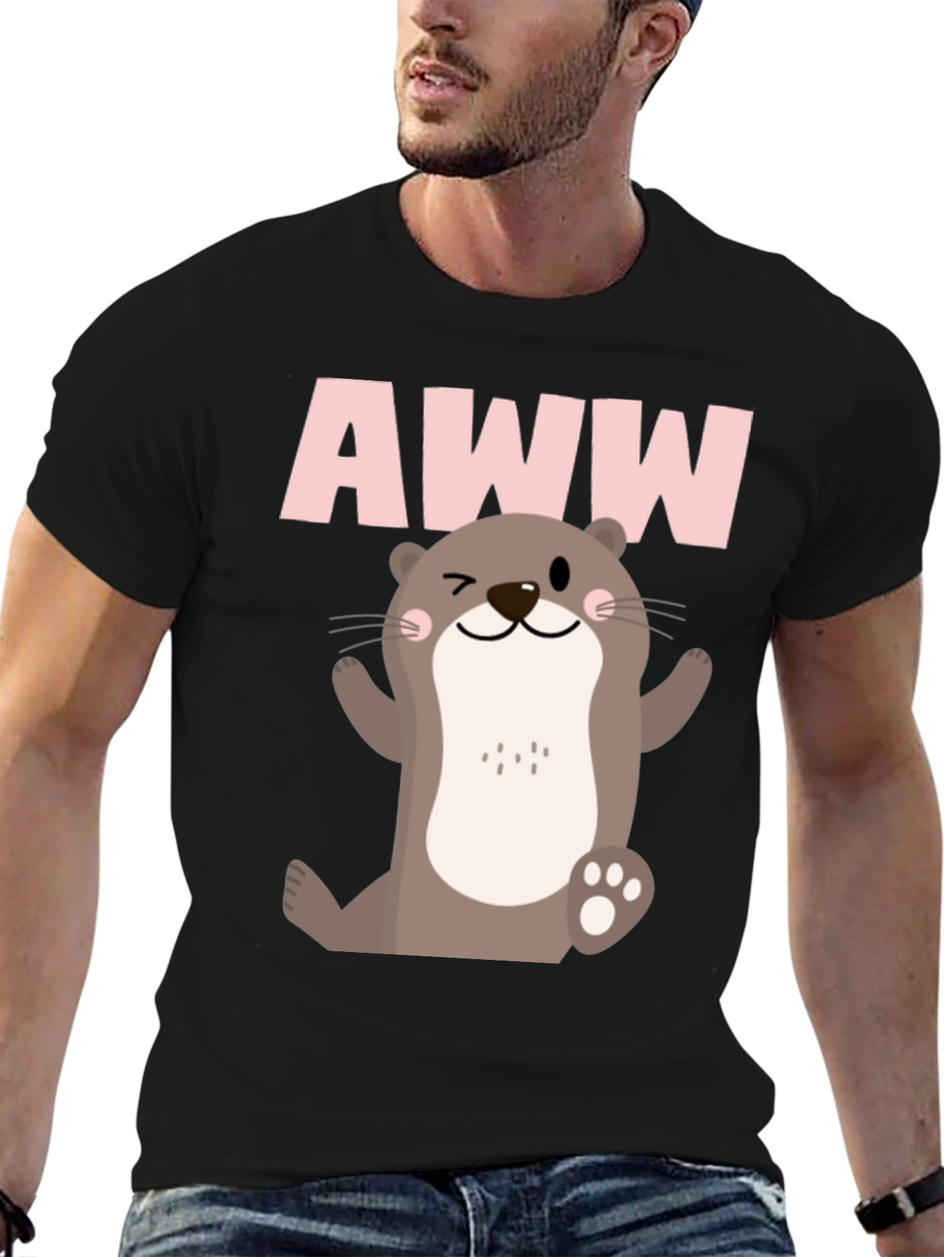 Camiseta Negra Estampado Nutria AWW para Hombre