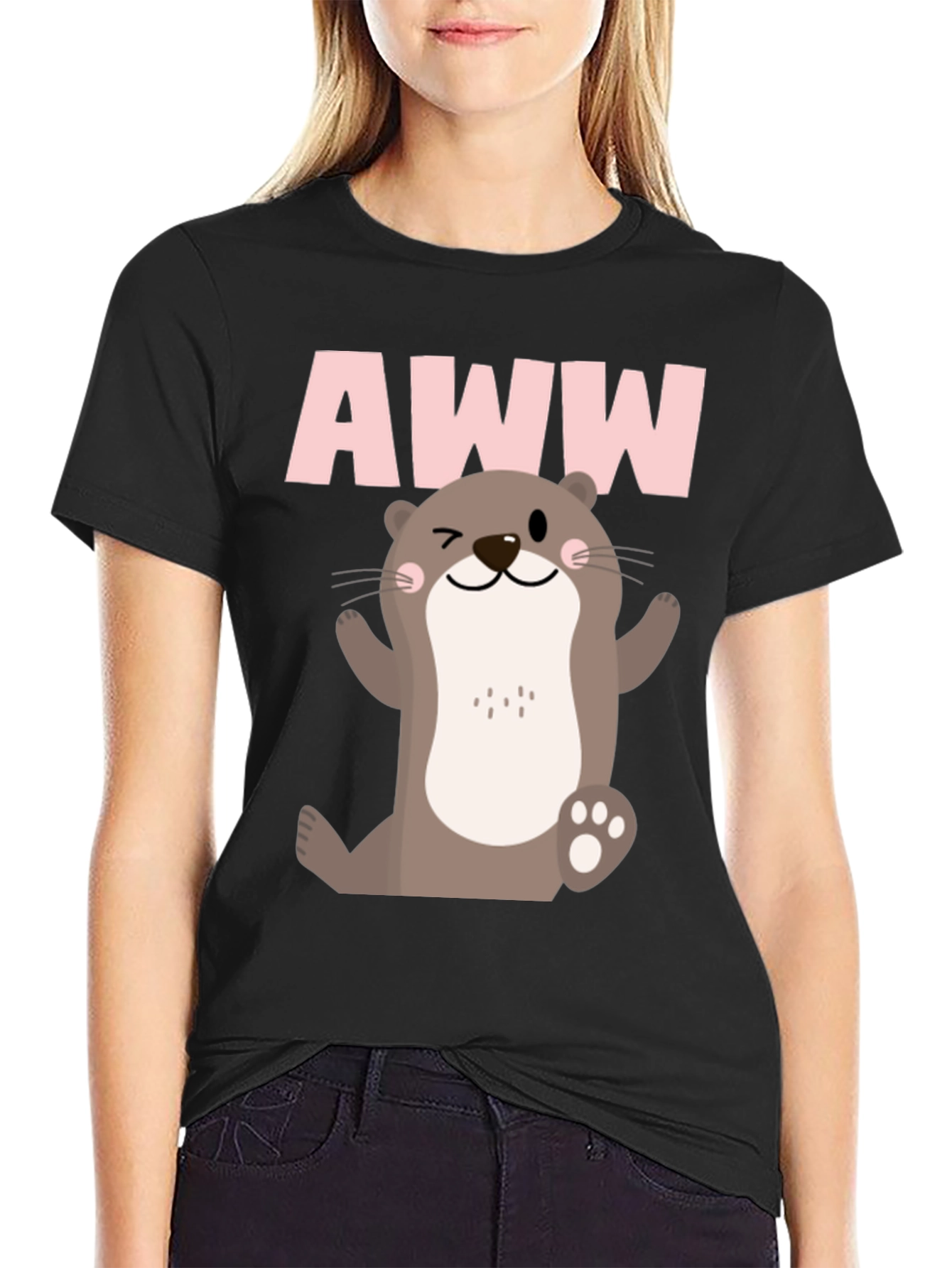 Camiseta Negra Estampado Nutria AWW para Hombre