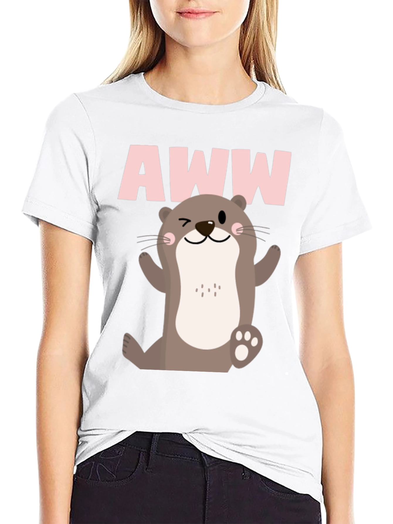 Camiseta Negra Estampado Nutria AWW para Hombre