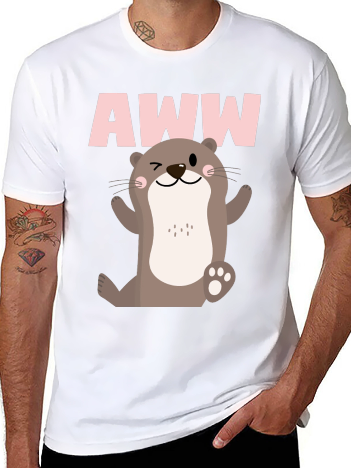 Camiseta Negra Estampado Nutria AWW para Hombre
