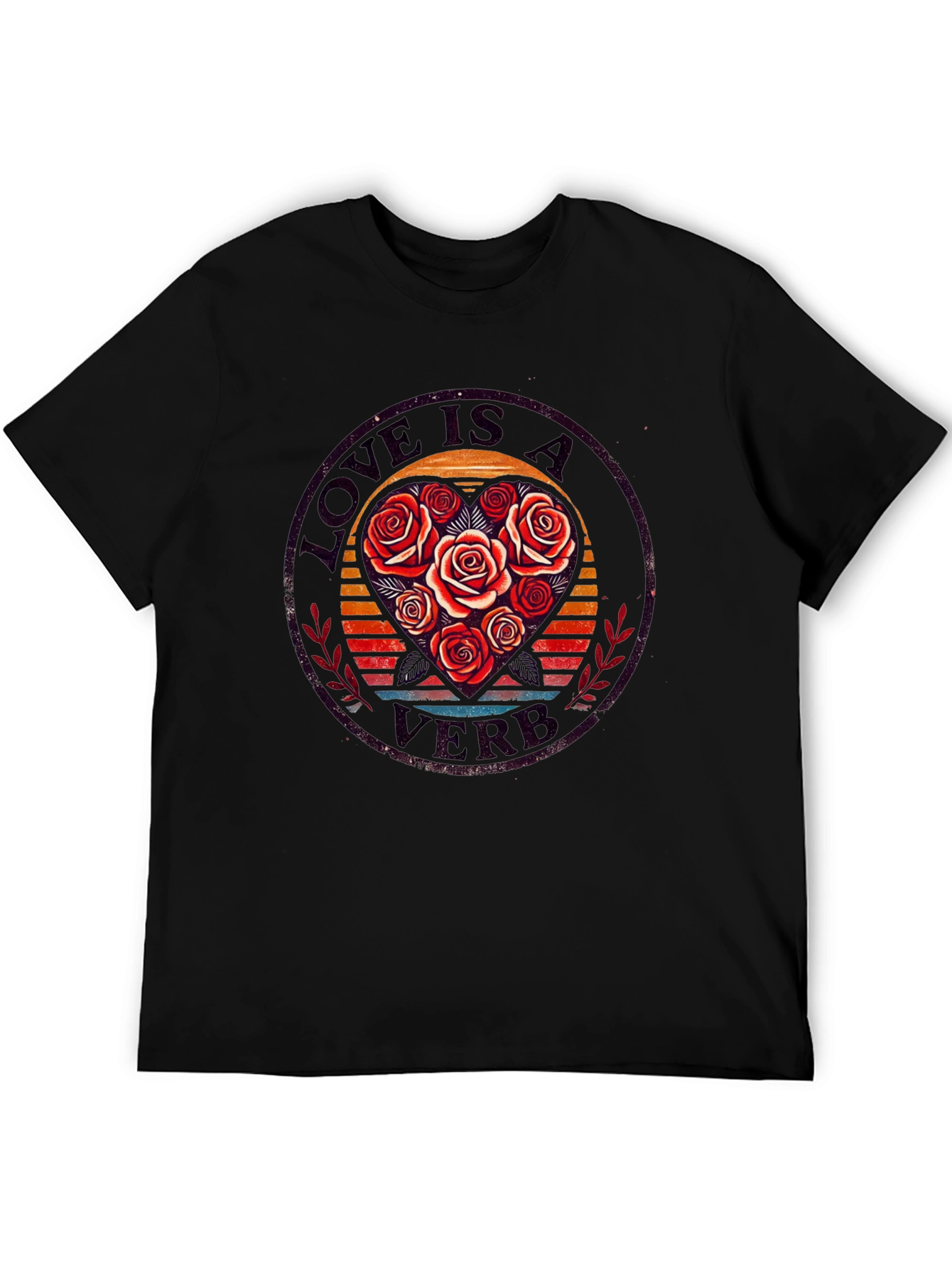 Camiseta Negra con Diseño de Rosas y Amor