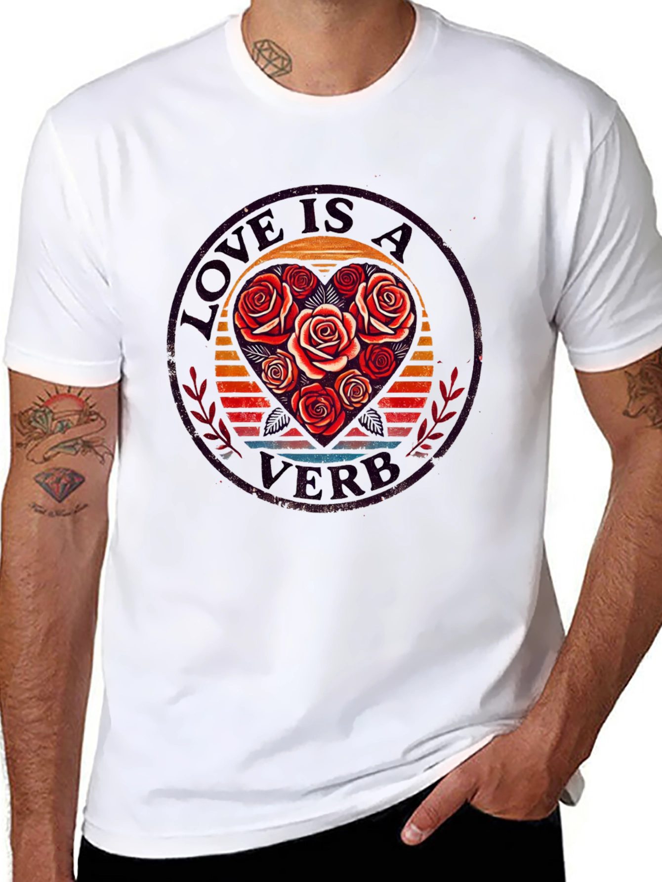 Camiseta Negra con Diseño de Rosas y Amor