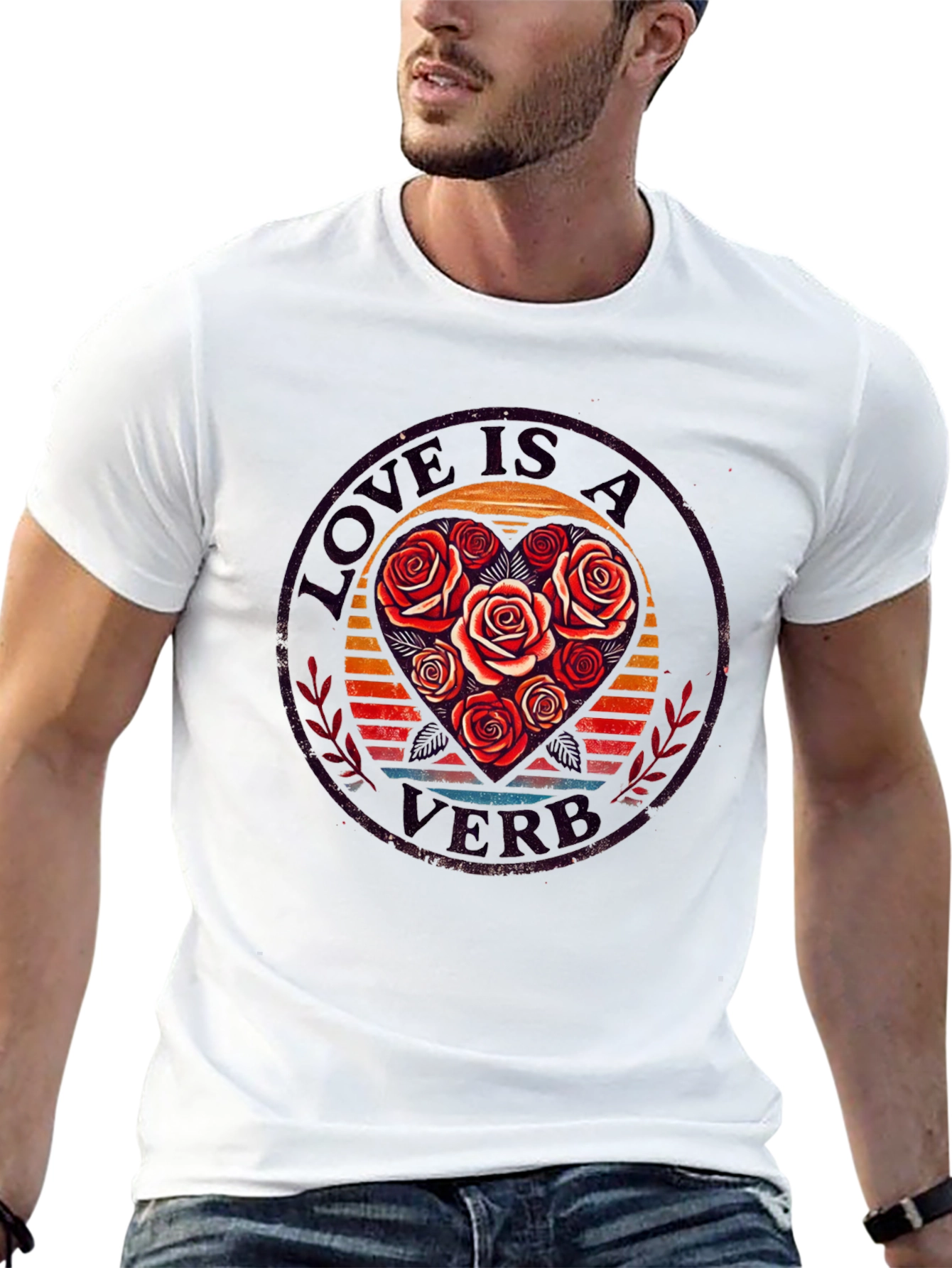 Camiseta Negra con Diseño de Rosas y Amor