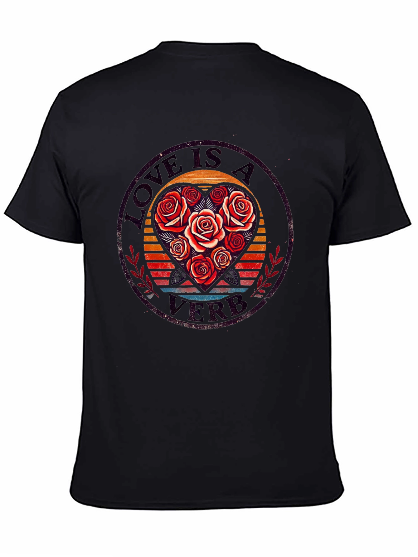 Camiseta Negra con Diseño de Rosas y Amor