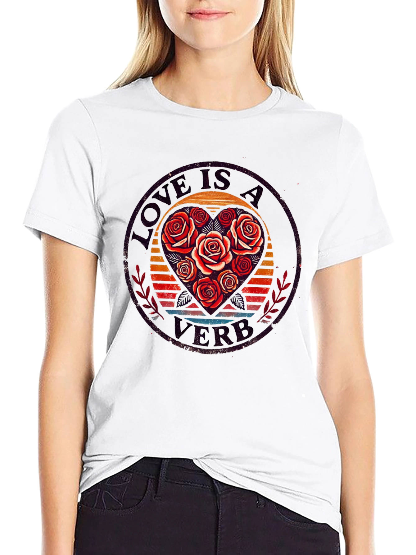 Camiseta Negra con Diseño de Rosas y Amor