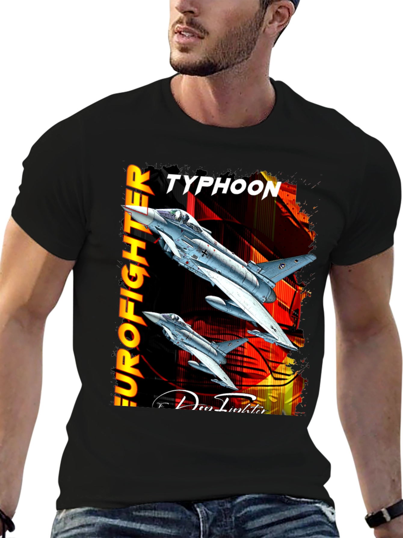 Camiseta Negra Eurofighter Typhoon Diseño Aviación