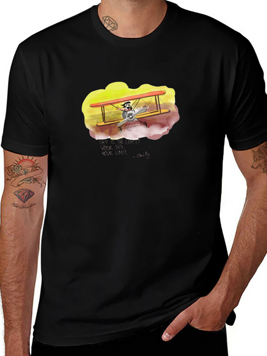 Camiseta Negra Estampada con Diseño de Avión Vintage