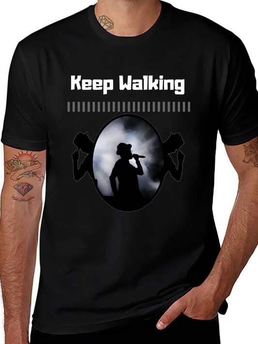 Camiseta Negra Keep Walking con Diseño de Concierto