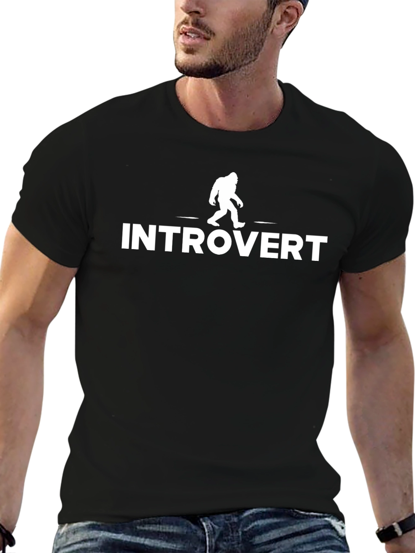 Camiseta Negra Introvertido Diseño Divertido