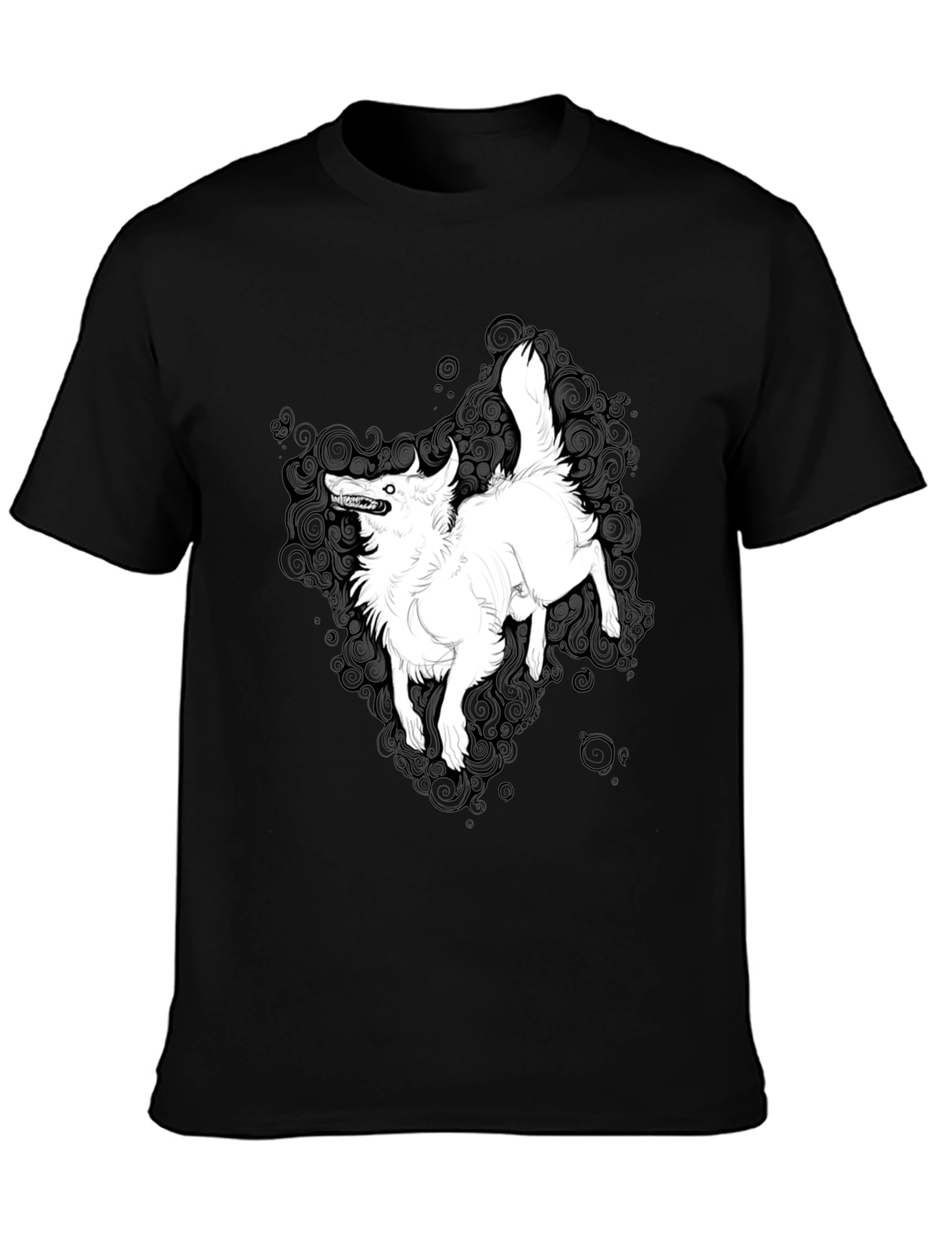 Black Graphic Tee - White Wolf Print