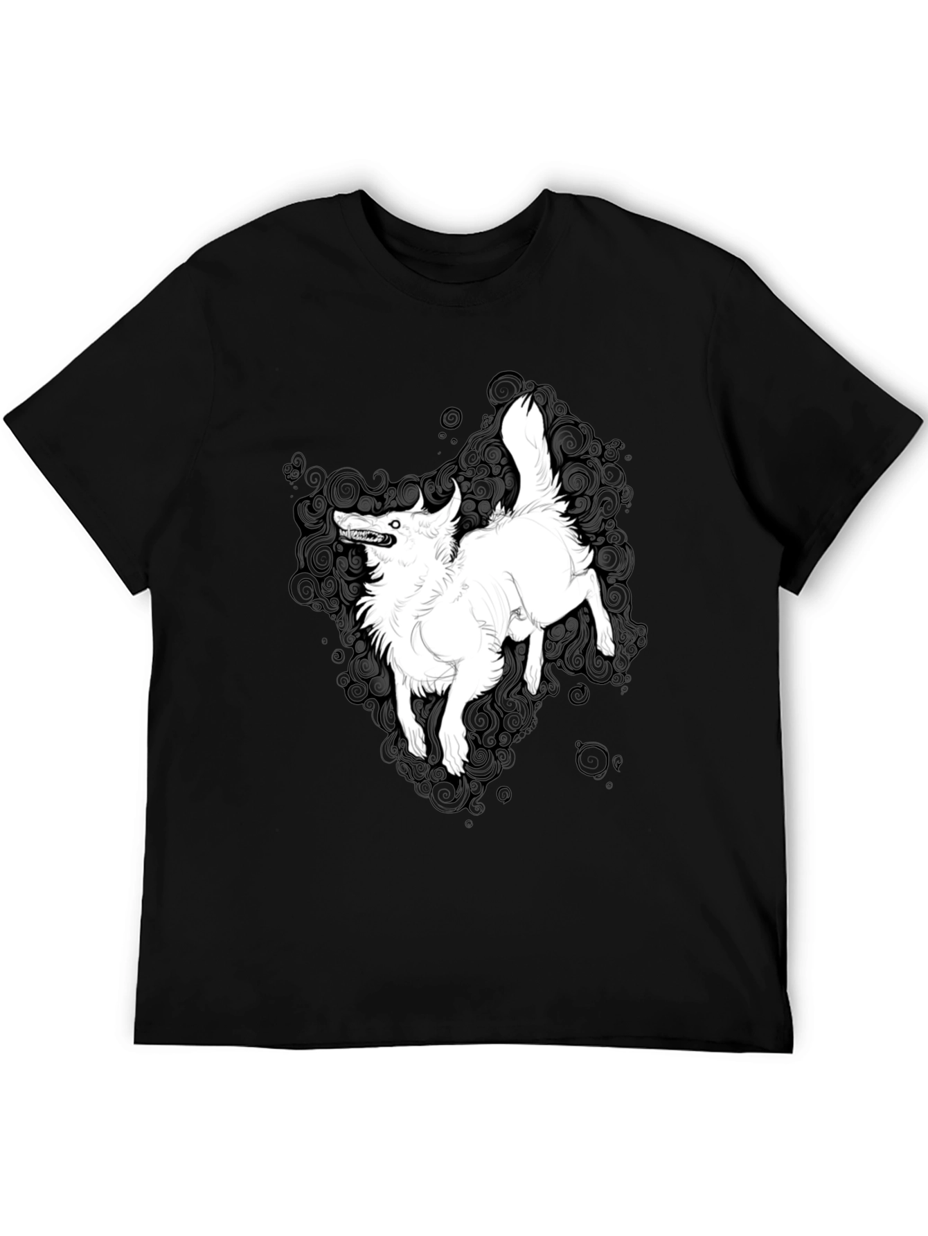 Black Graphic Tee - White Wolf Print