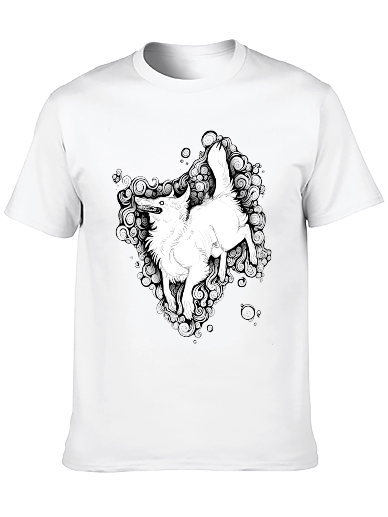 Black Graphic Tee - White Wolf Print