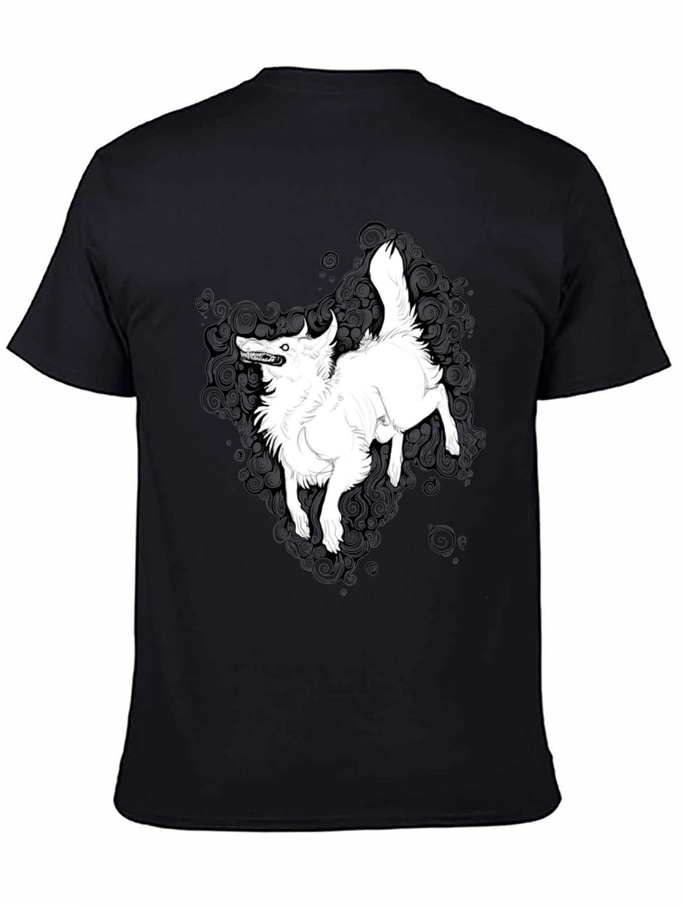 Black Graphic Tee - White Wolf Print