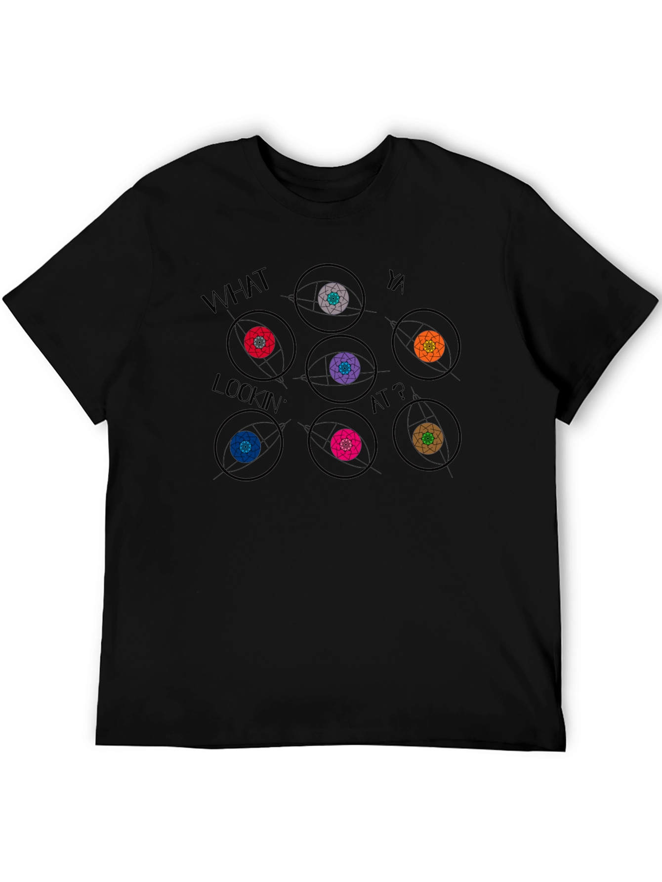 Camiseta Negra con Diseño Gráfico de Ojos