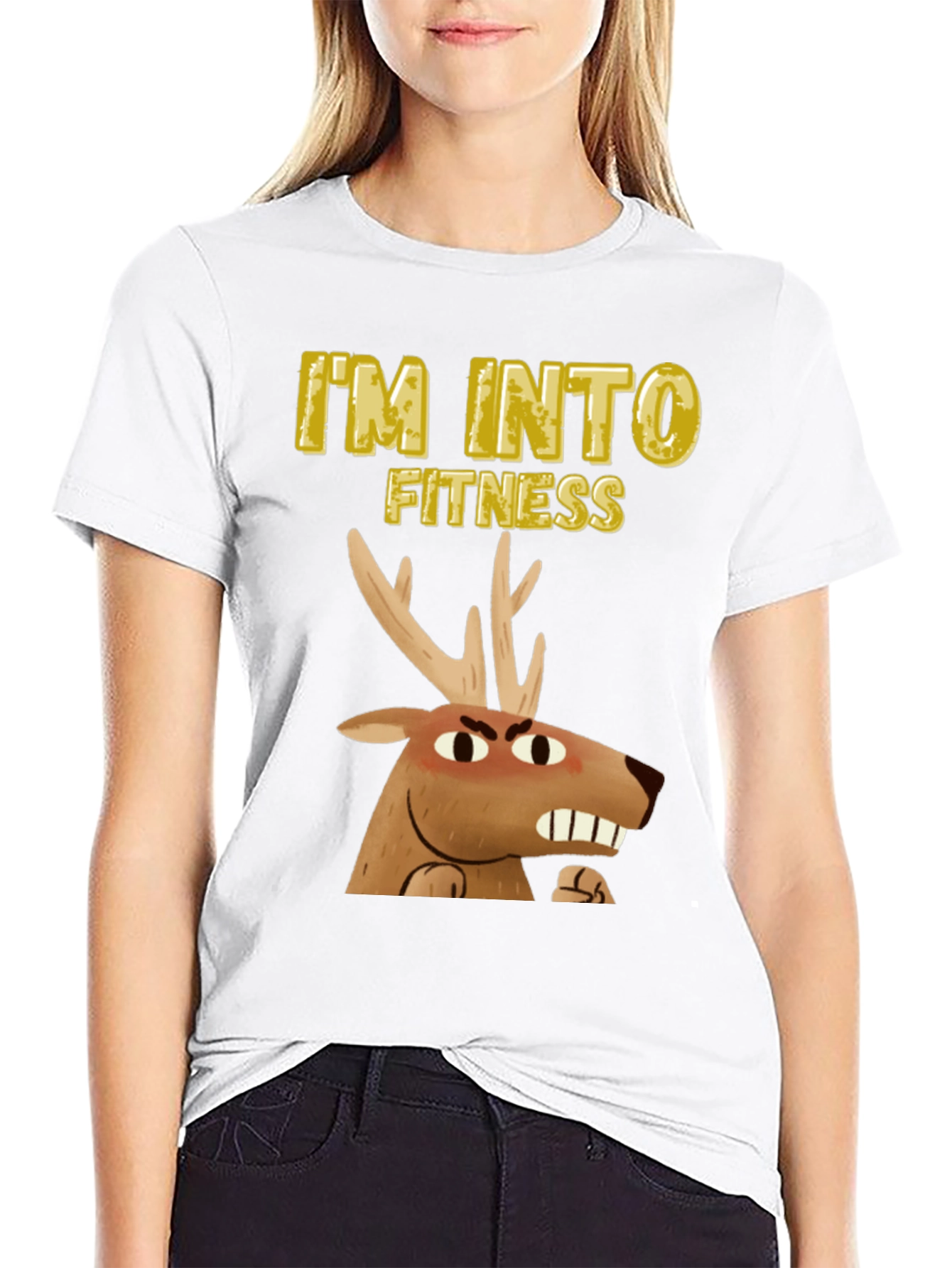 Camiseta Negra Estoy en Forma con Ciervo enojado