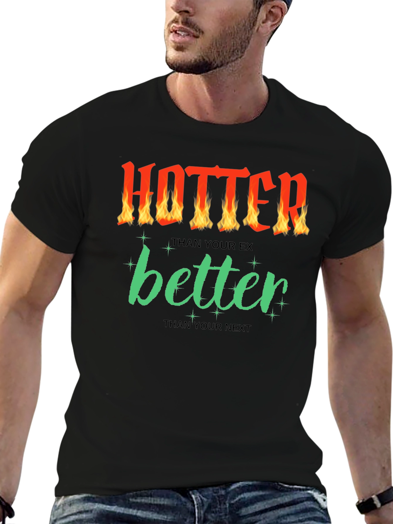 Camiseta Negra con Diseño Divertido Hotter Better