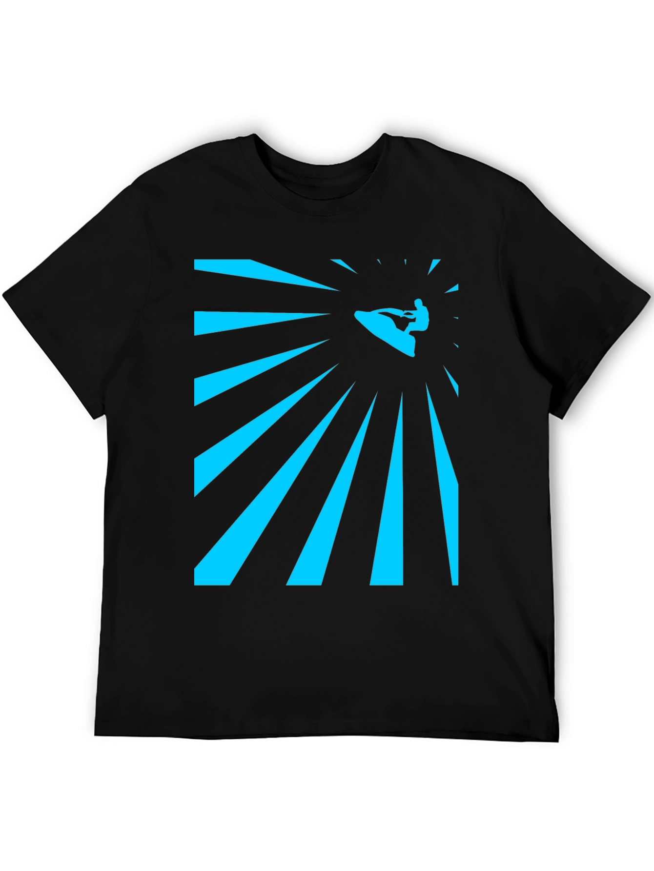 Camiseta Negra Estampada Surfista Rayos Azules