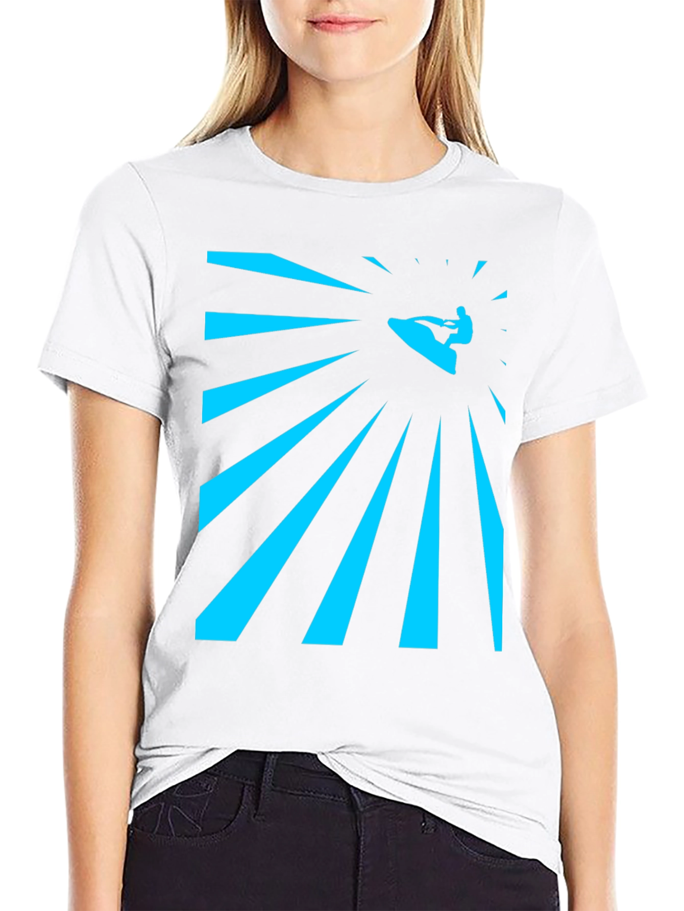 Camiseta Negra Estampada Surfista Rayos Azules