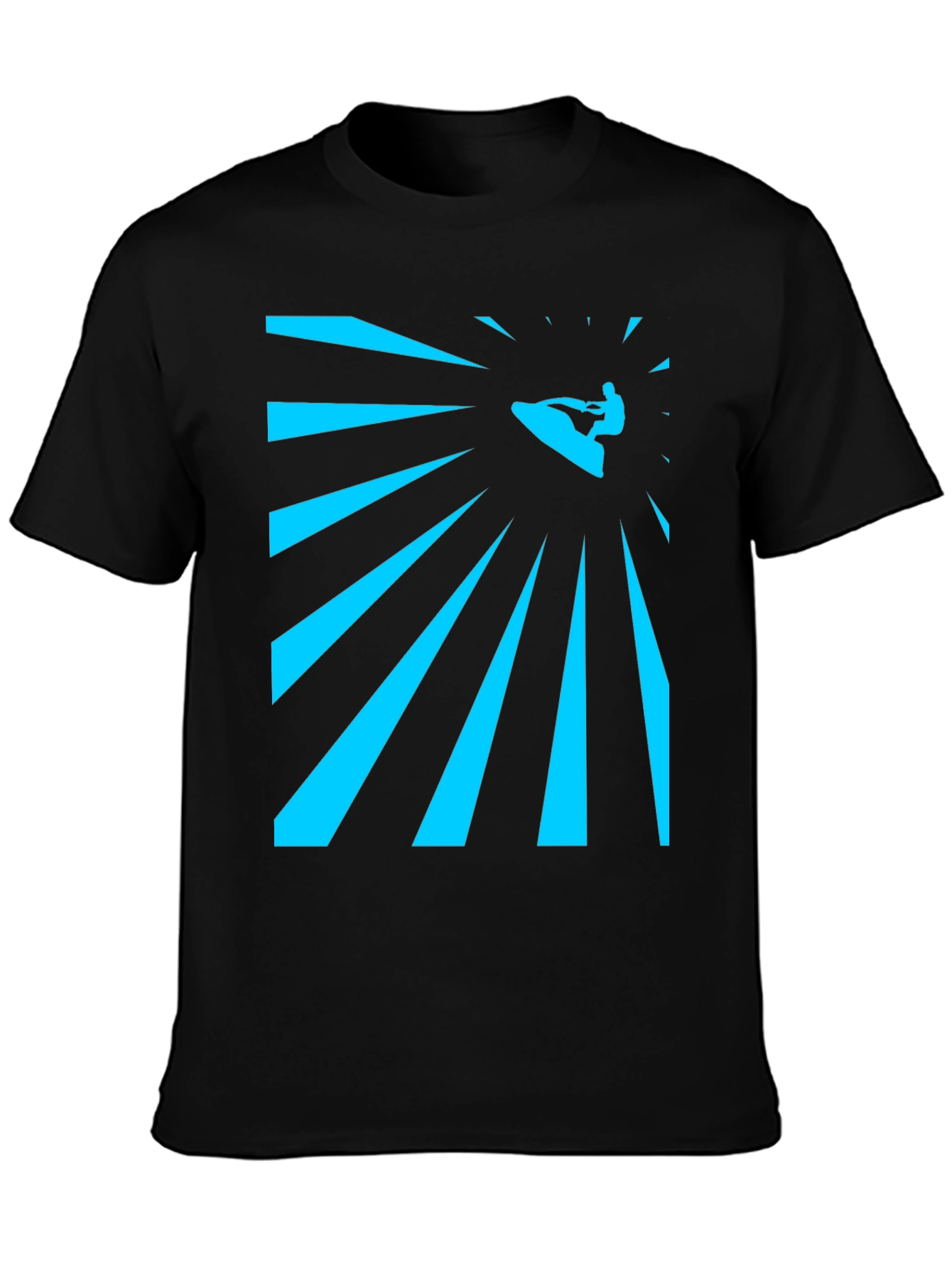 Camiseta Negra Estampada Surfista Rayos Azules