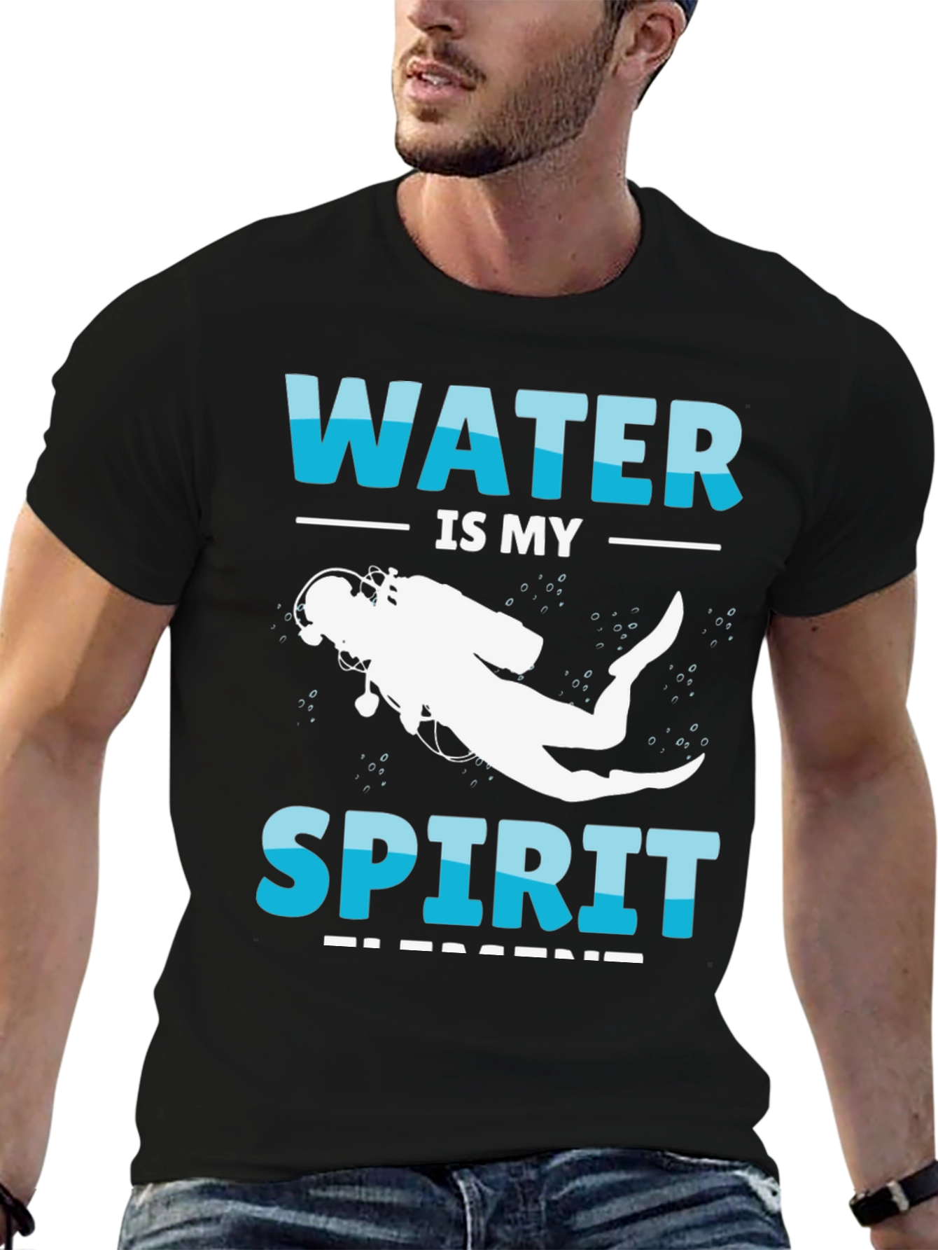 Camiseta Negra Buceo: Agua es mi Espíritu