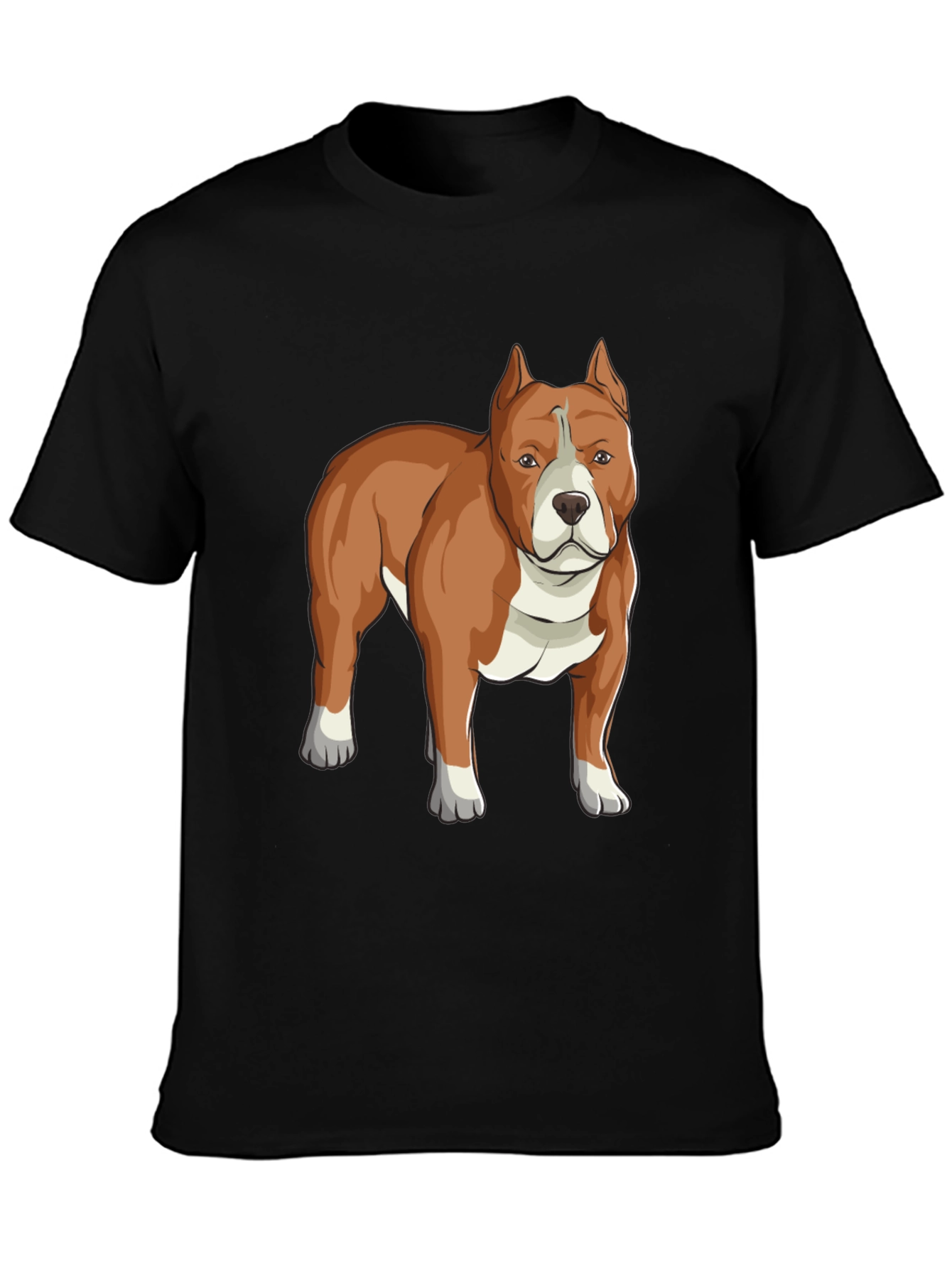Camiseta Negra con Diseño de Perro Pitbull Marrón