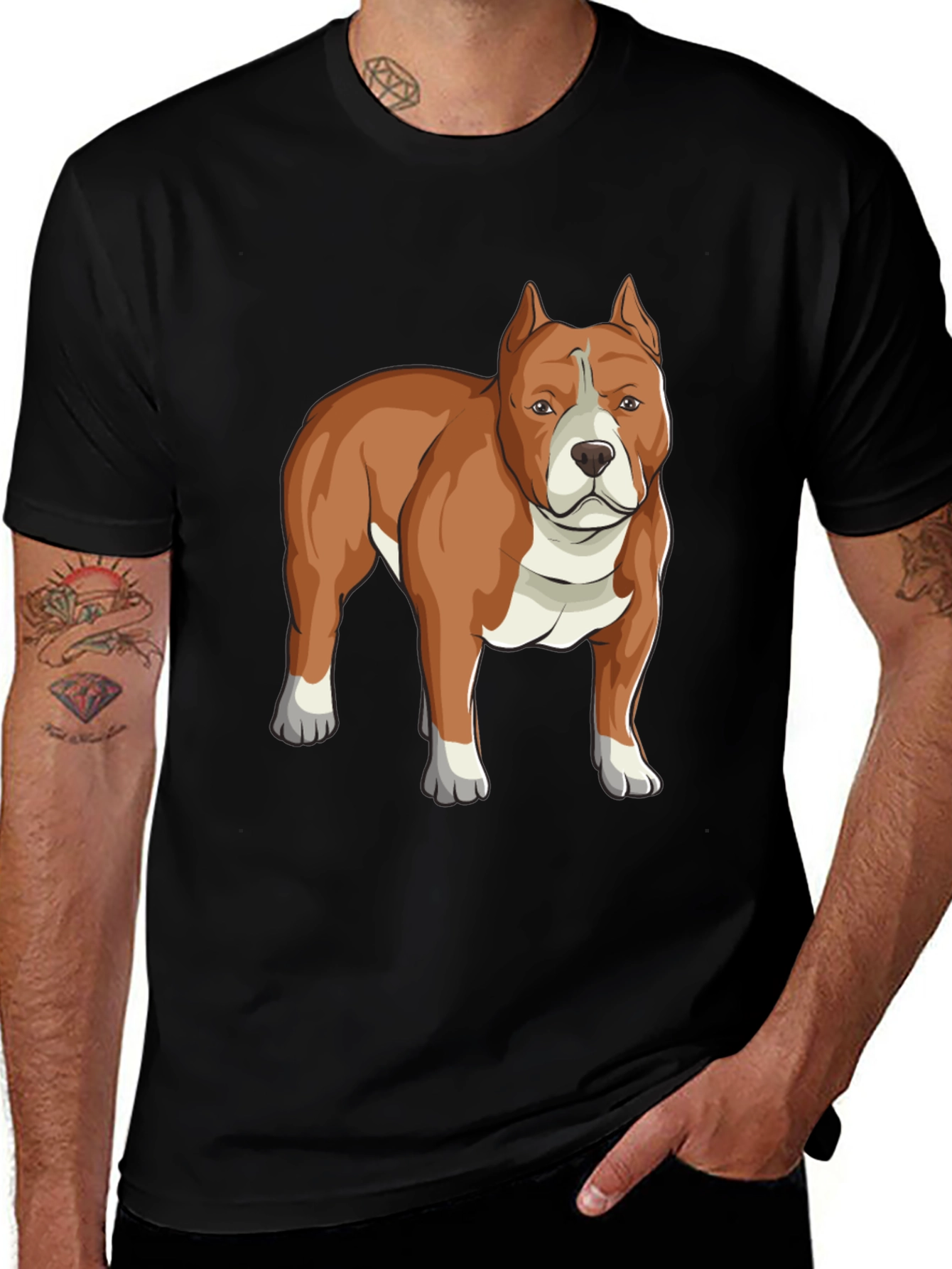 Camiseta Negra con Diseño de Perro Pitbull Marrón
