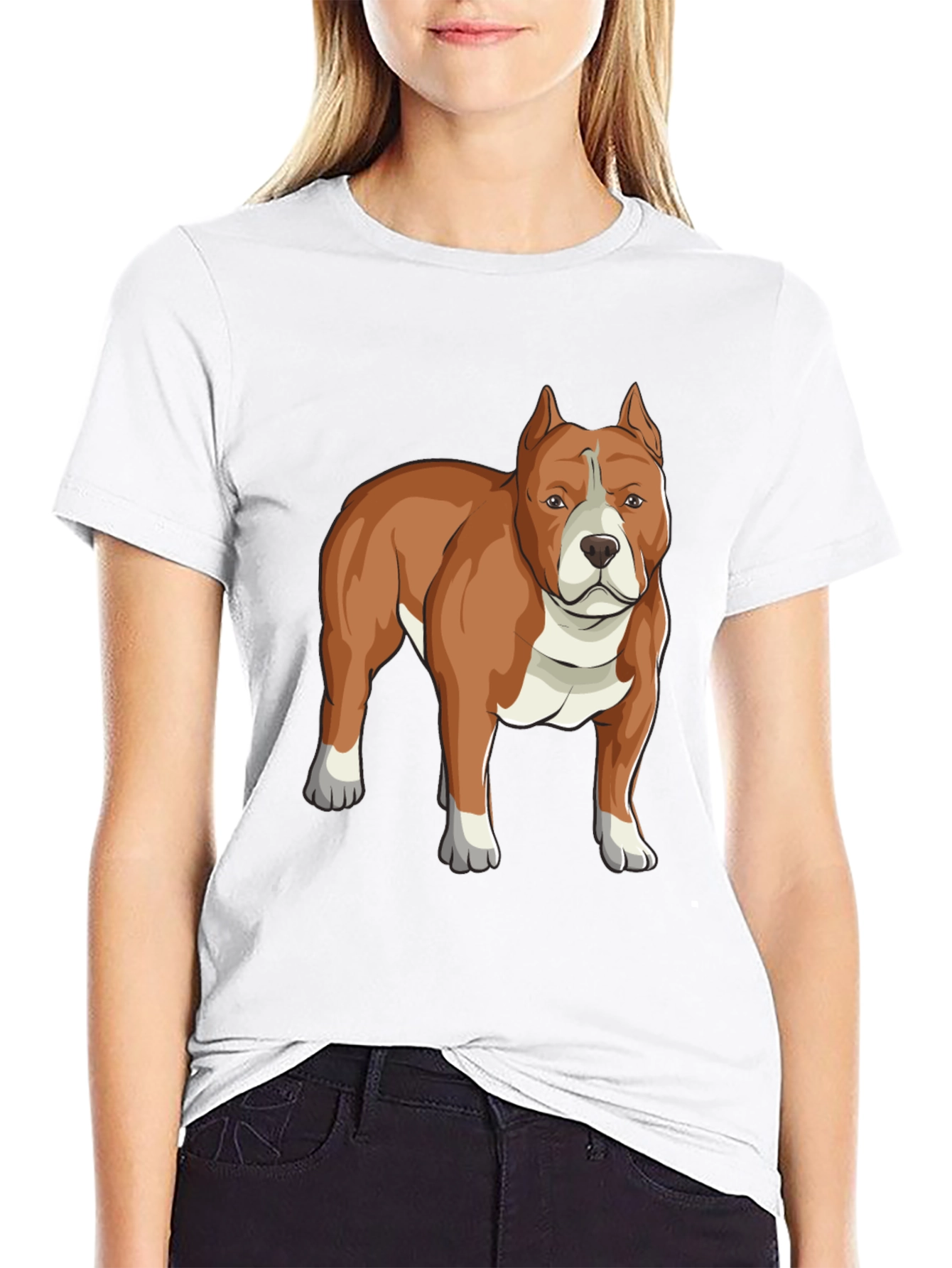 Camiseta Negra con Diseño de Perro Pitbull Marrón