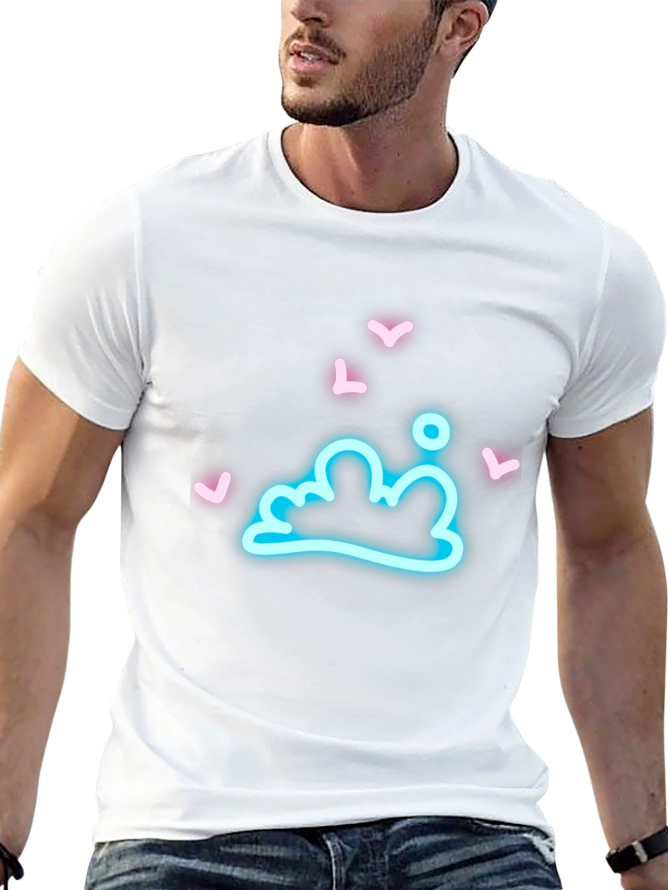 Camiseta Negra con Diseño Nubes Neón