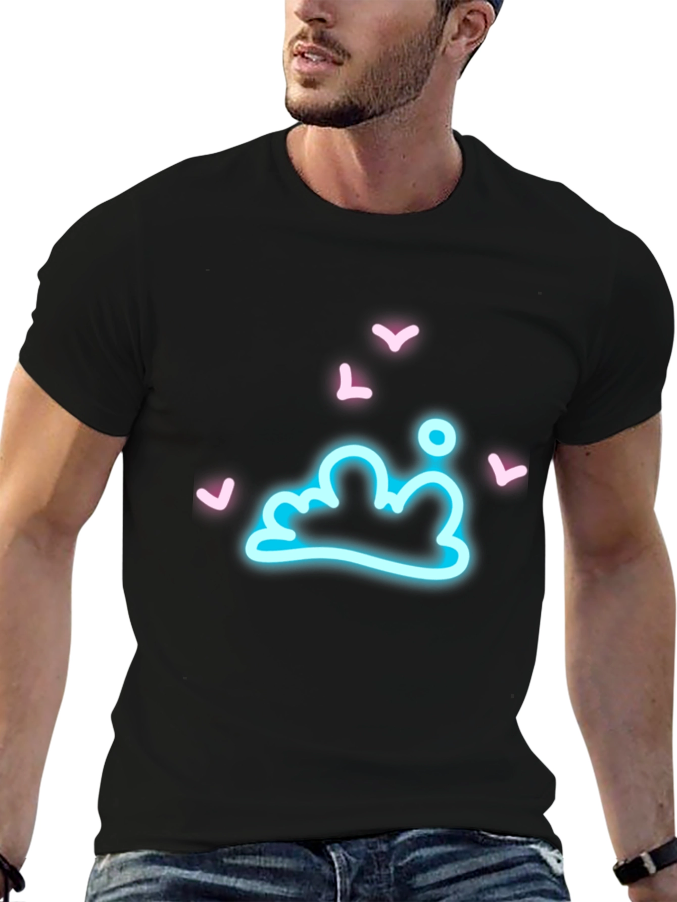 Camiseta Negra con Diseño Nubes Neón