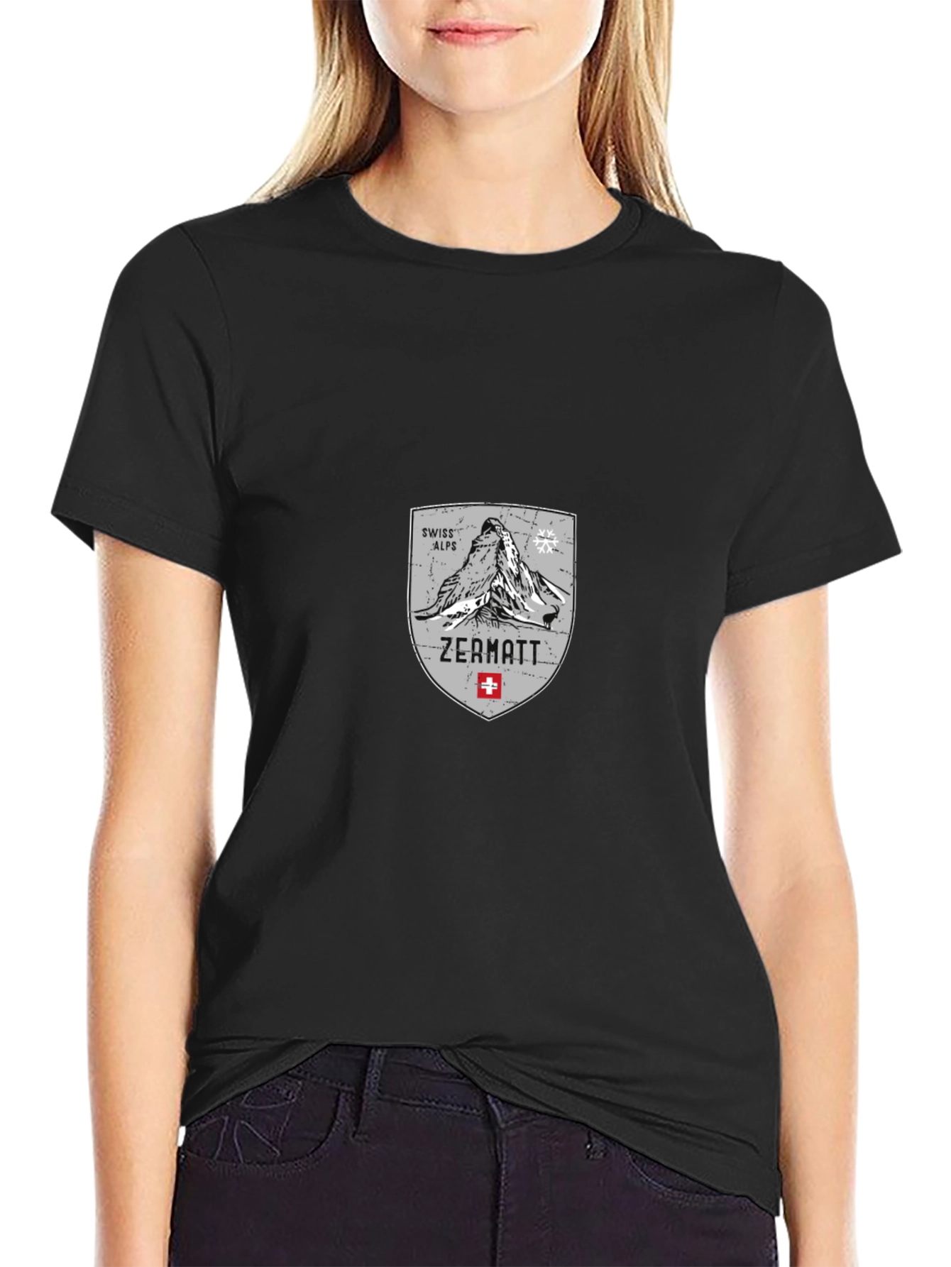 Camiseta Negra Zermatt Alpes Suizos
