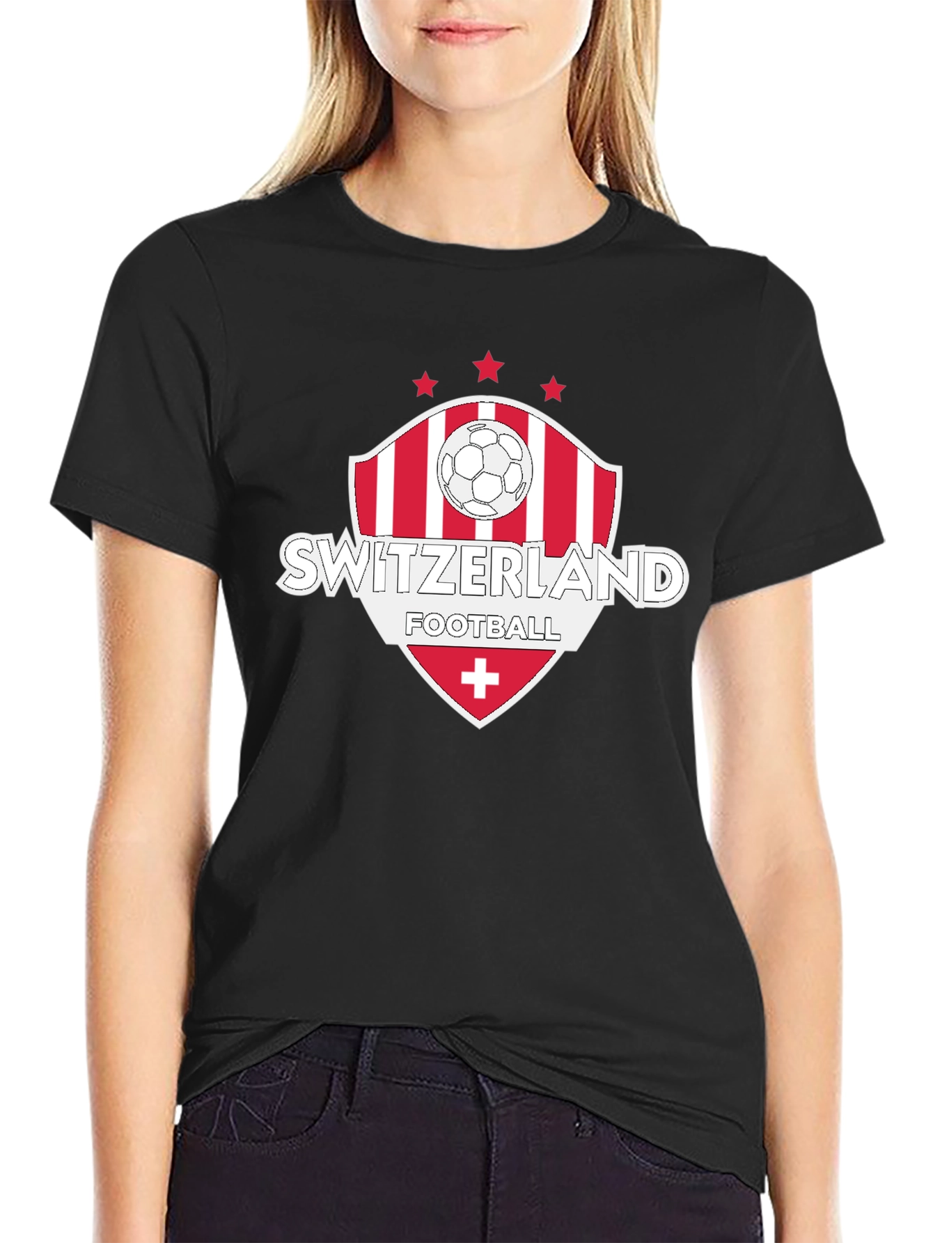 Camiseta Negra Fútbol Suiza Diseño Deportivo