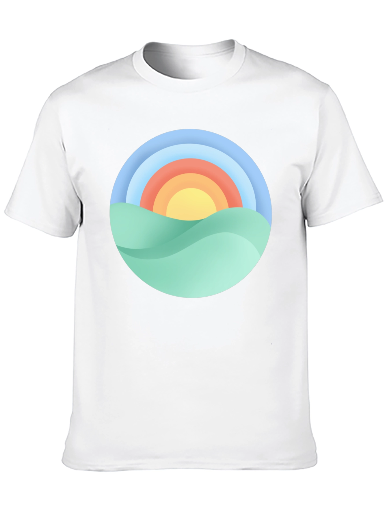 Camiseta Negra con Diseño Circular de Paisaje Soleado