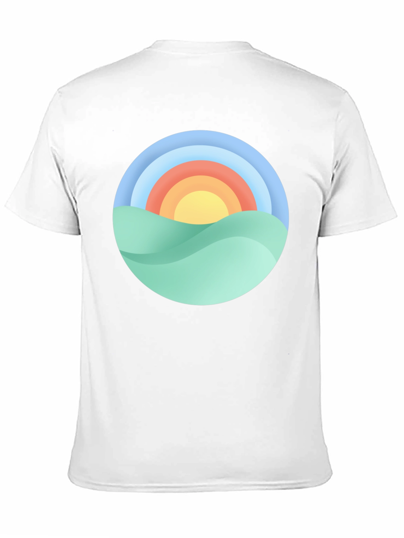 Camiseta Negra con Diseño Circular de Paisaje Soleado