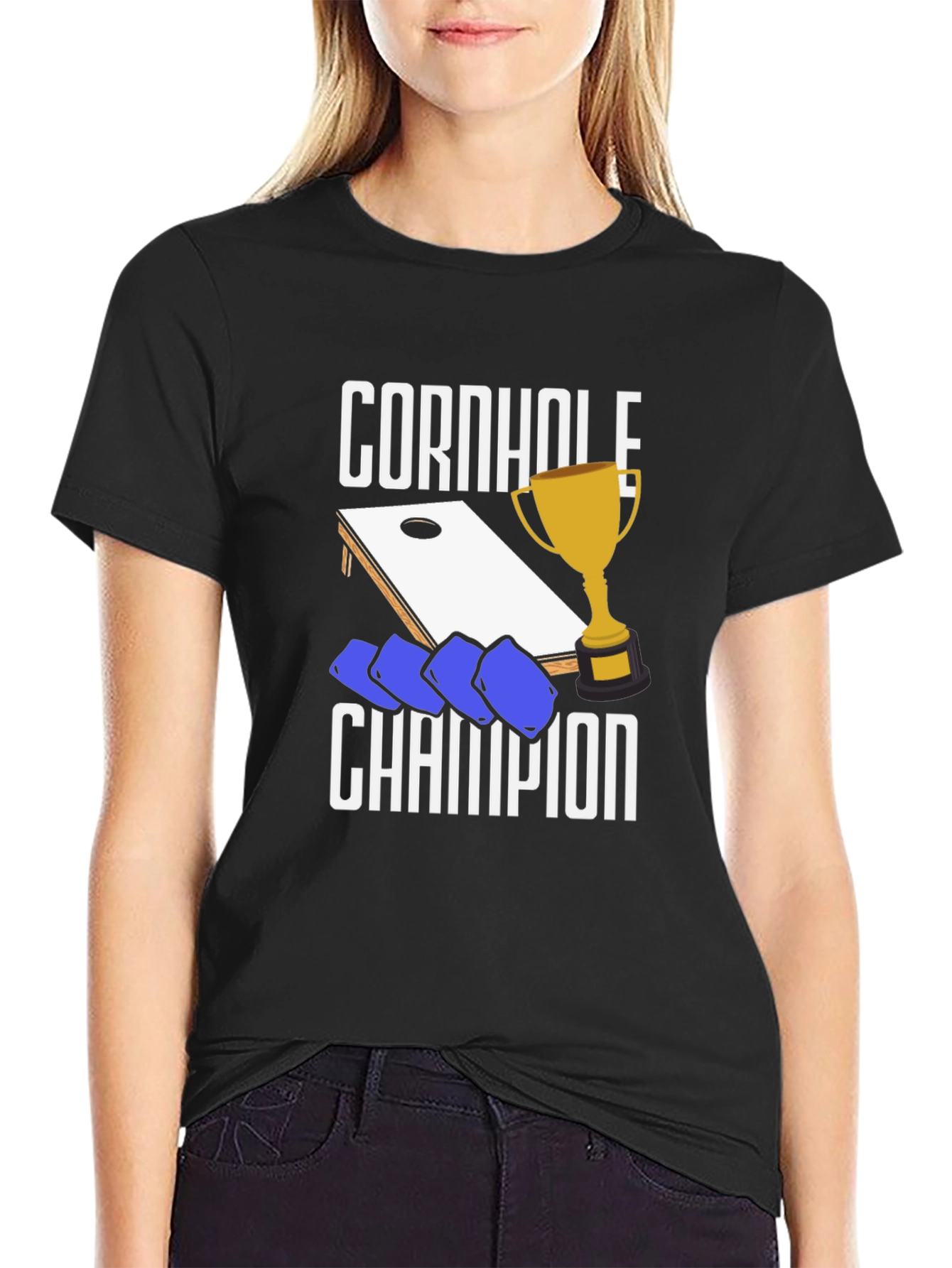 Camiseta Negra Campeón de Cornhole