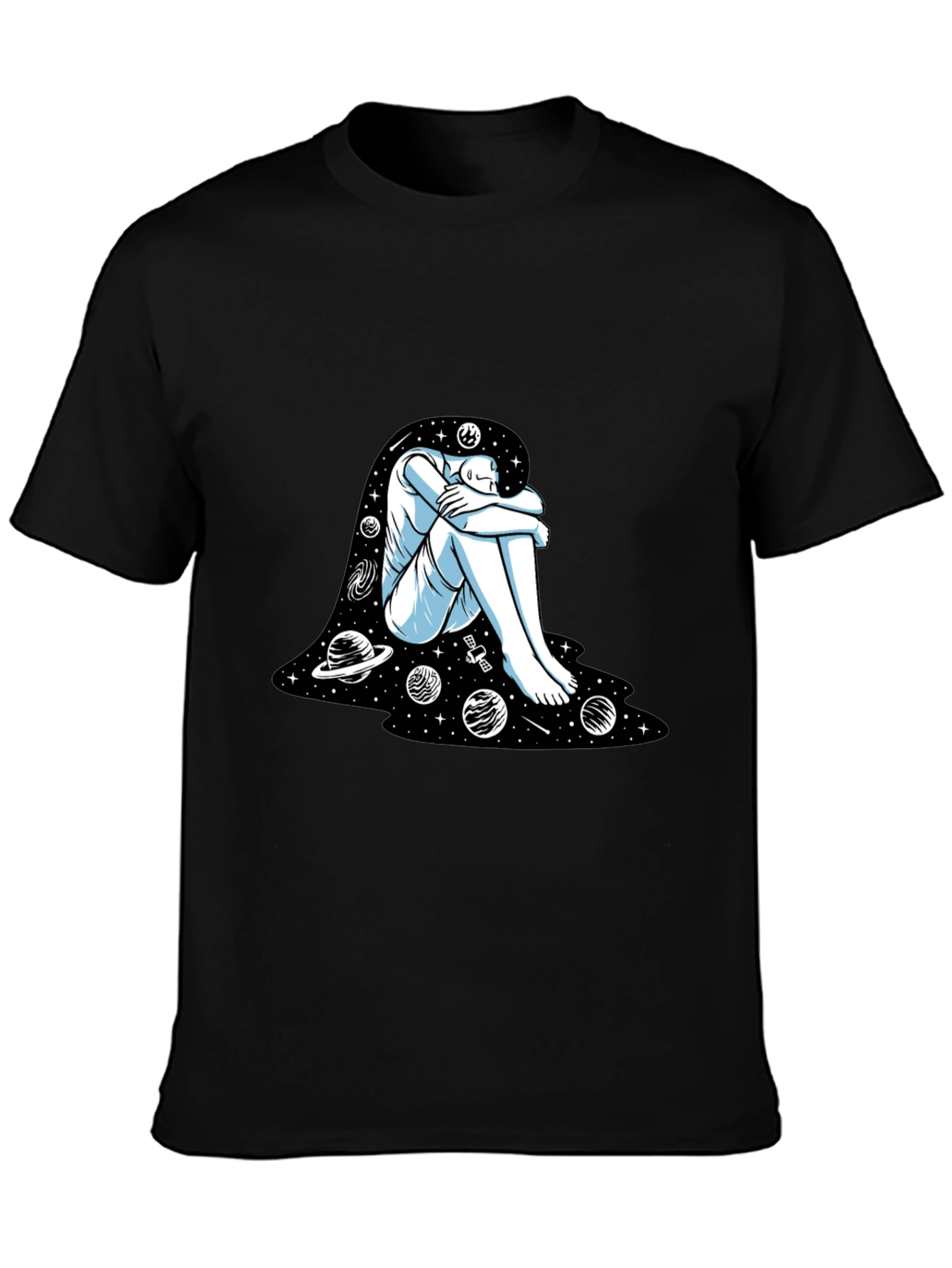 Camiseta Negra con Diseño Espacial Abstracto