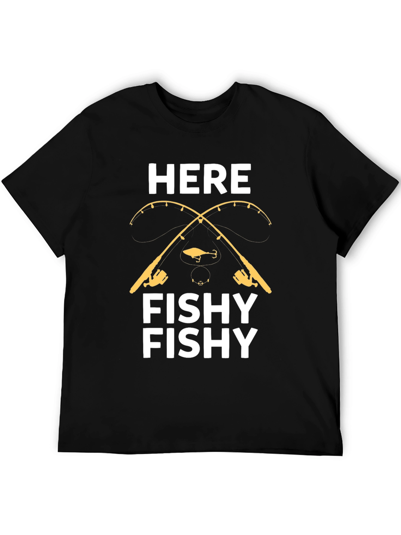 Camiseta Negra con Diseño de Pesca Here Fishy Fishy