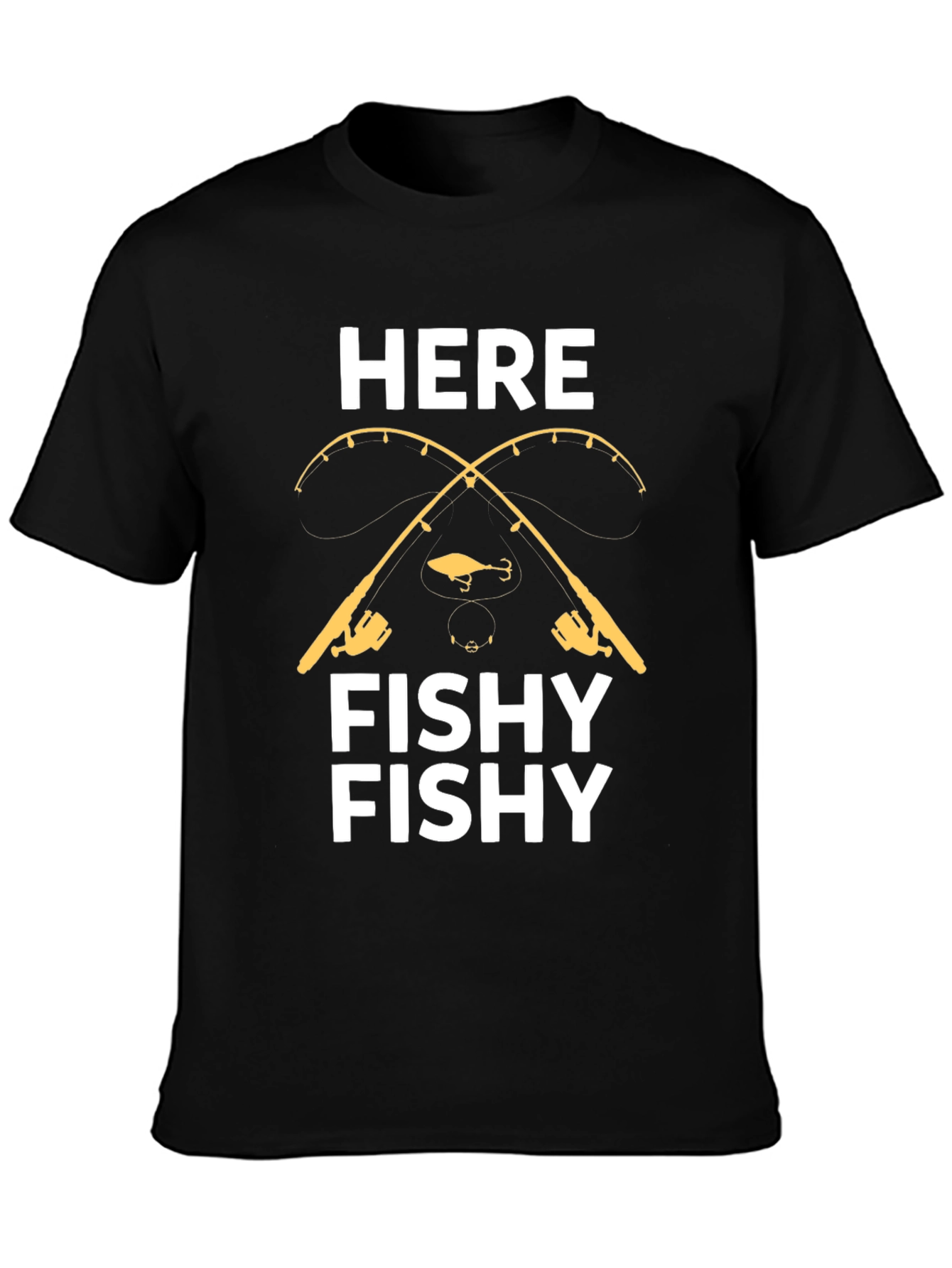 Camiseta Negra con Diseño de Pesca Here Fishy Fishy
