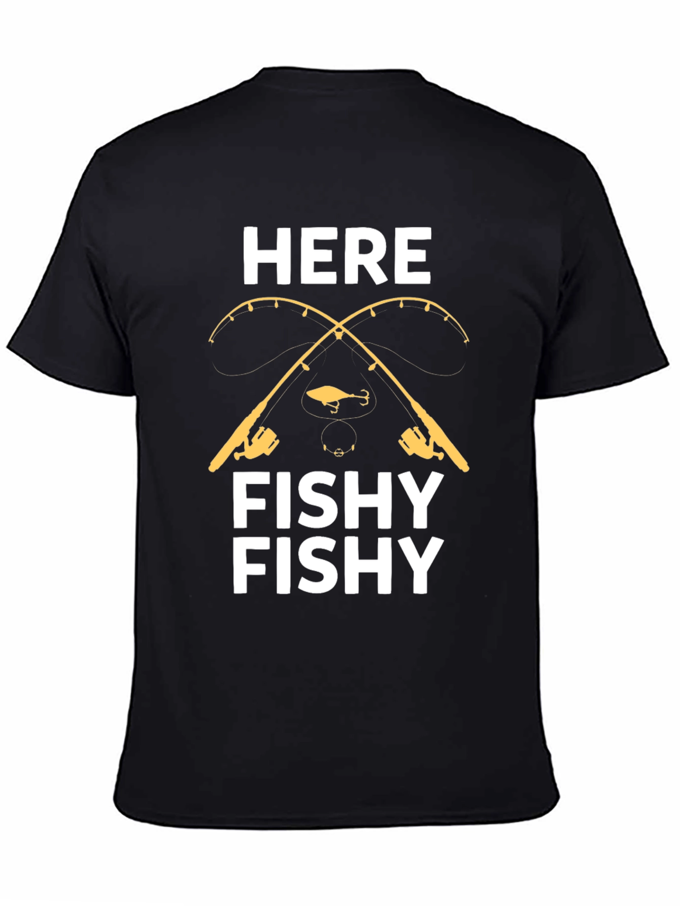 Camiseta Negra con Diseño de Pesca Here Fishy Fishy