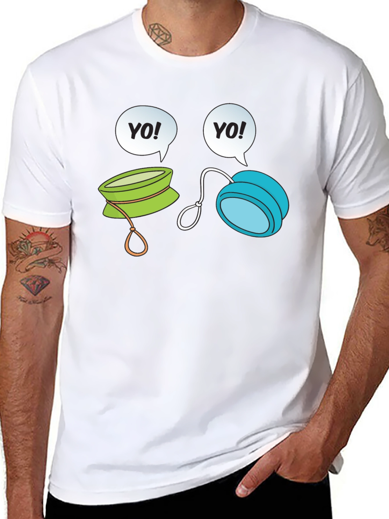 Camiseta Negra con Diseño de Yo-Yos Parlantes