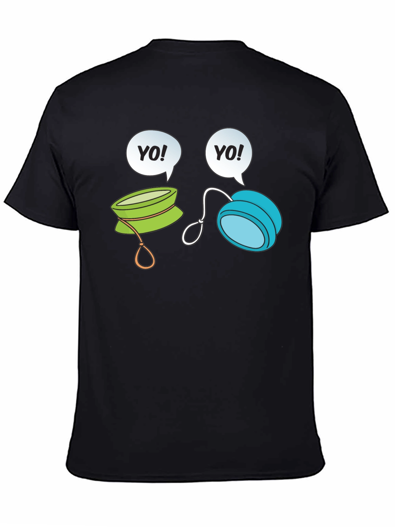 Camiseta Negra con Diseño de Yo-Yos Parlantes