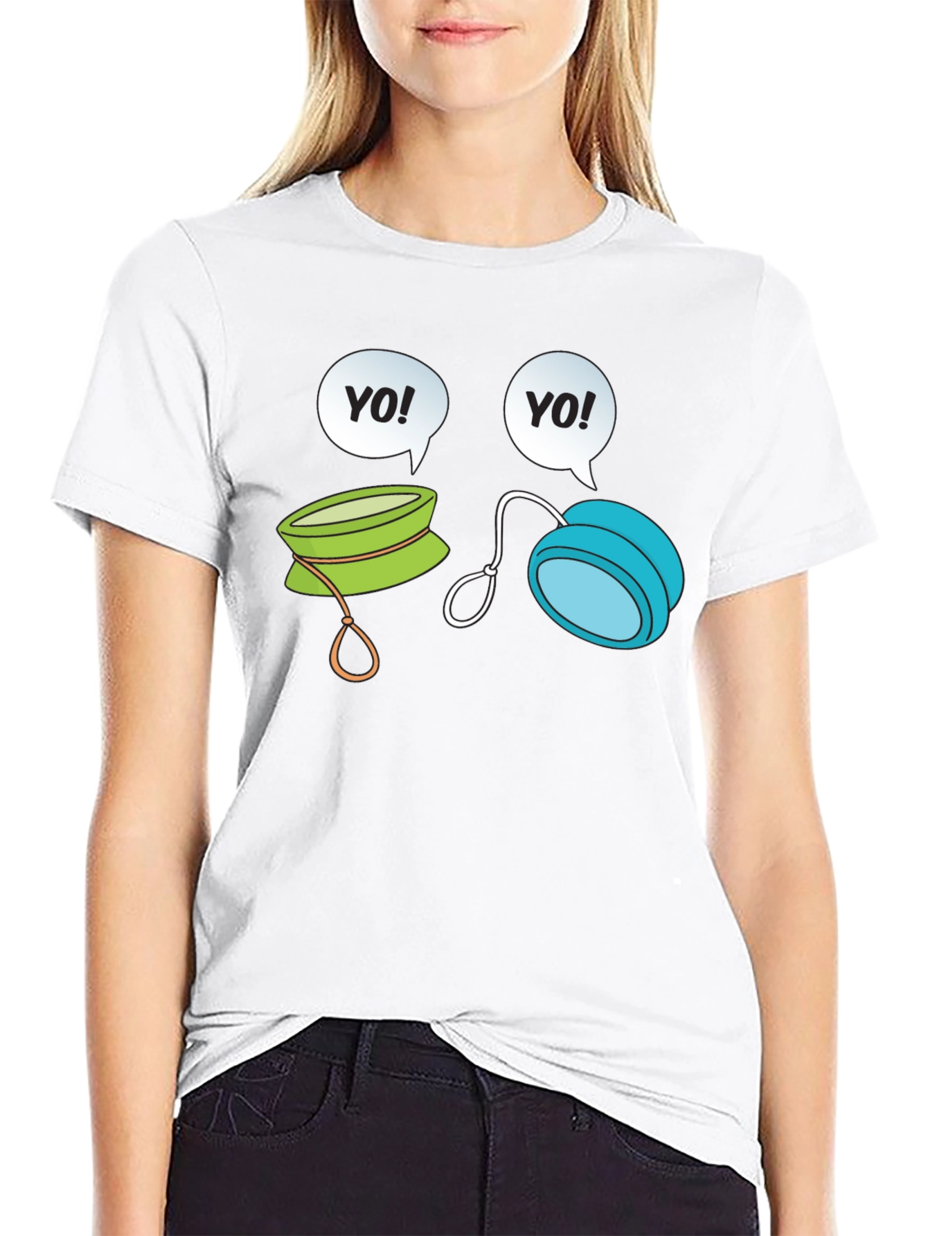 Camiseta Negra con Diseño de Yo-Yos Parlantes