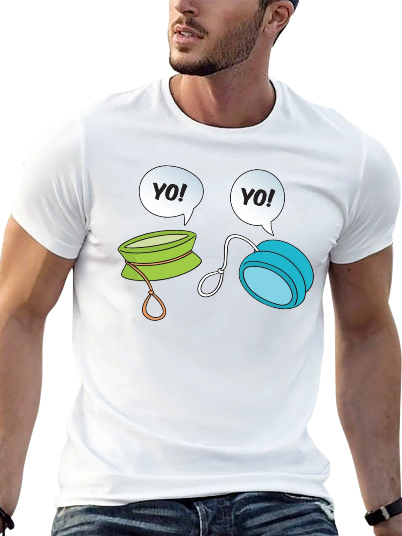 Camiseta Negra con Diseño de Yo-Yos Parlantes