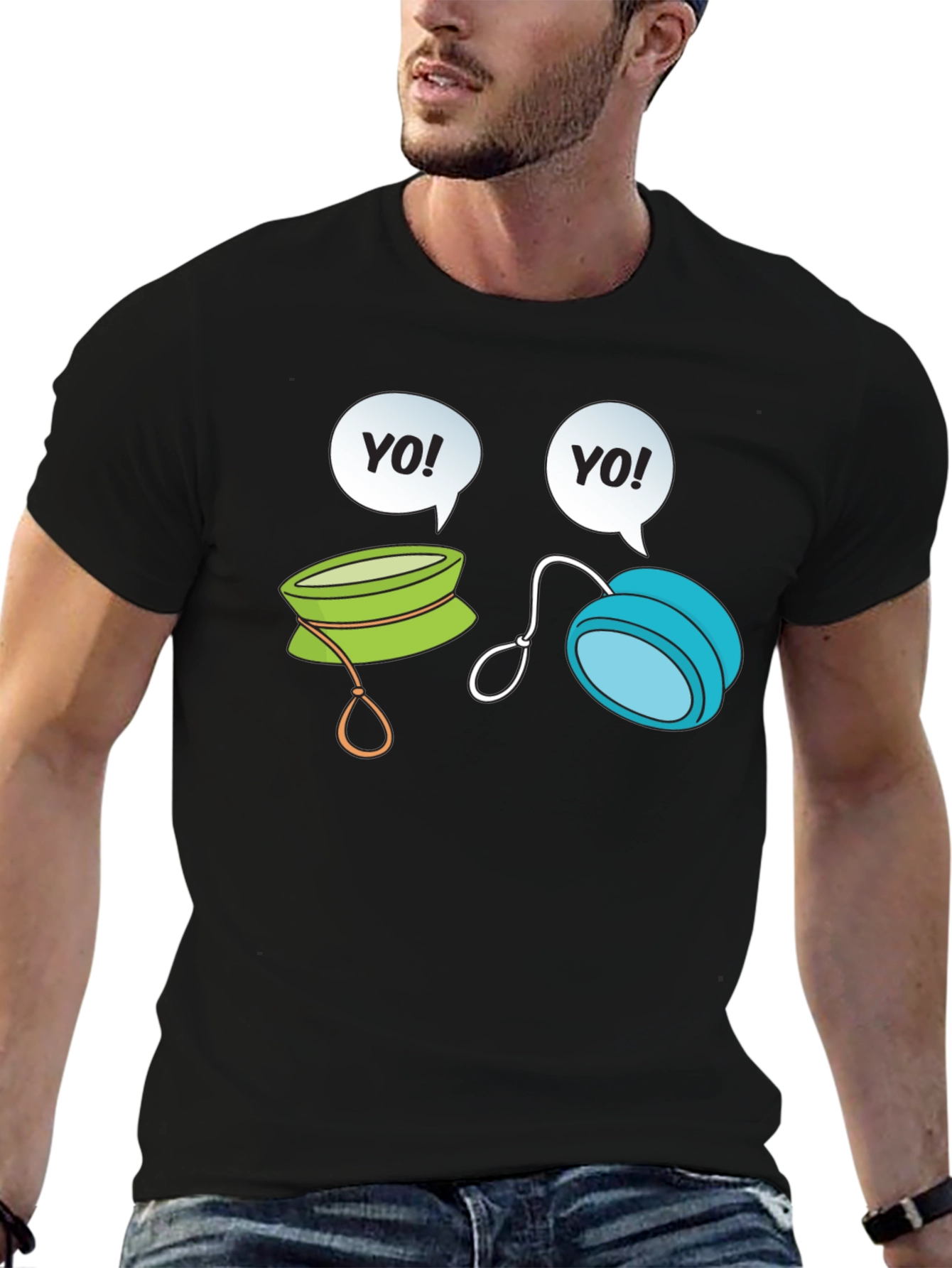 Camiseta Negra con Diseño de Yo-Yos Parlantes